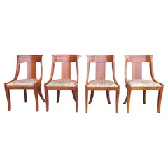 Pair Baker Furniture Beidermeir Klismos Style Cherry & Upholstered Dining Chairs