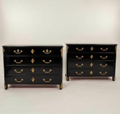 Pair Baker Furniture Black Régence Style Chest of Drawers