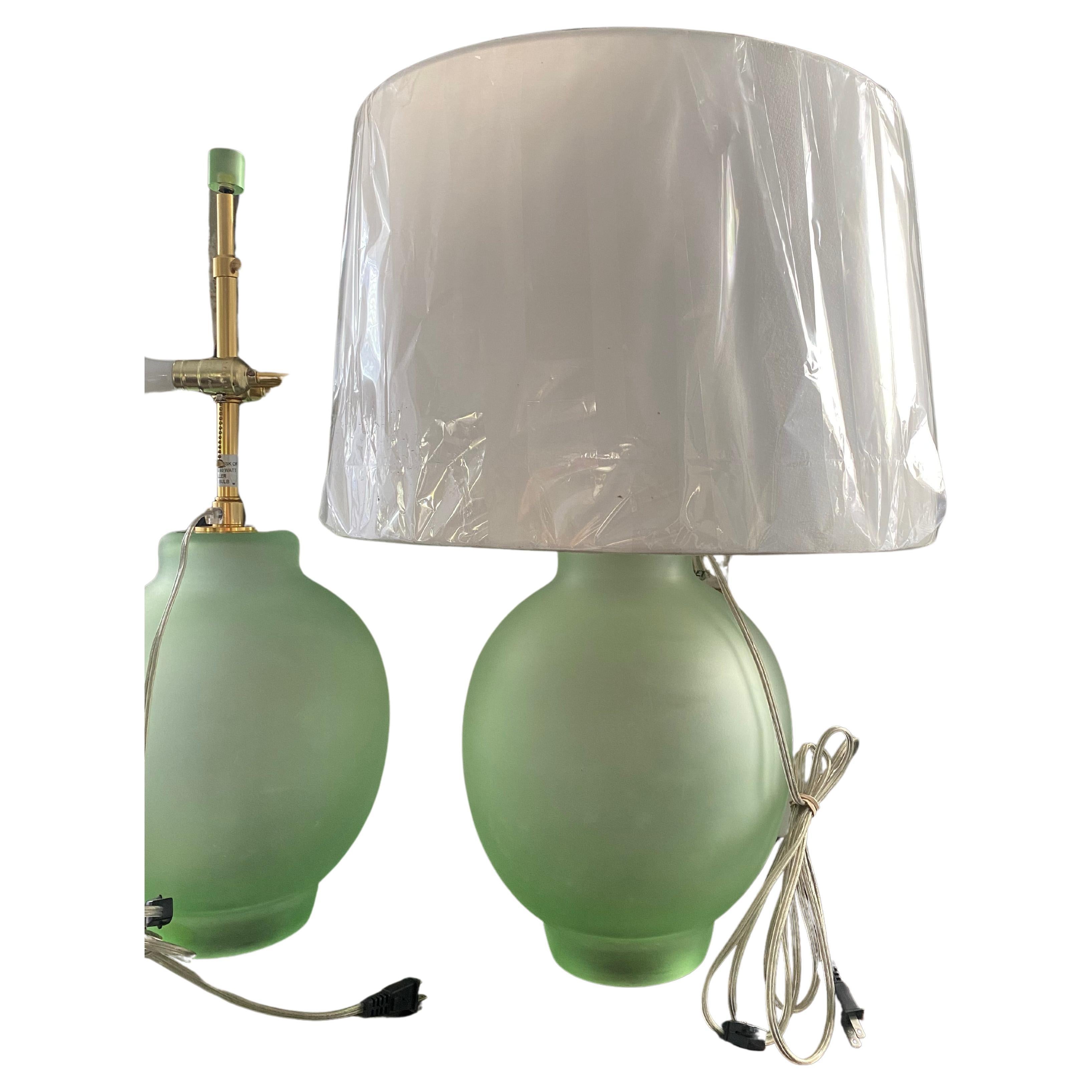 Pair Baker Furniture Murano Frosted Glass table lamps large scaled Italy modern For Sale