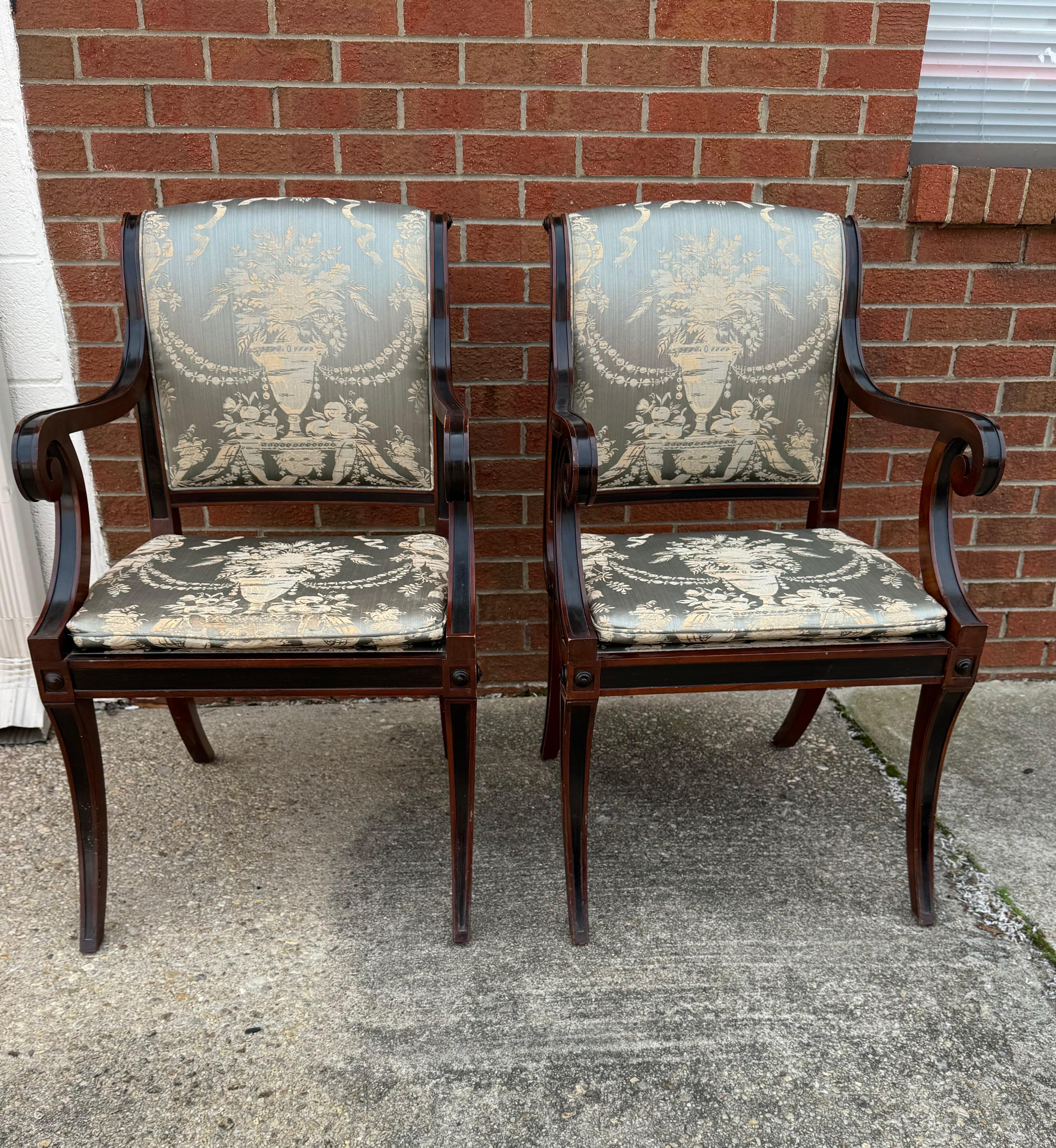 Pair Baker Furniture Regency Dining Chairs with Klismos Legs For Sale 5