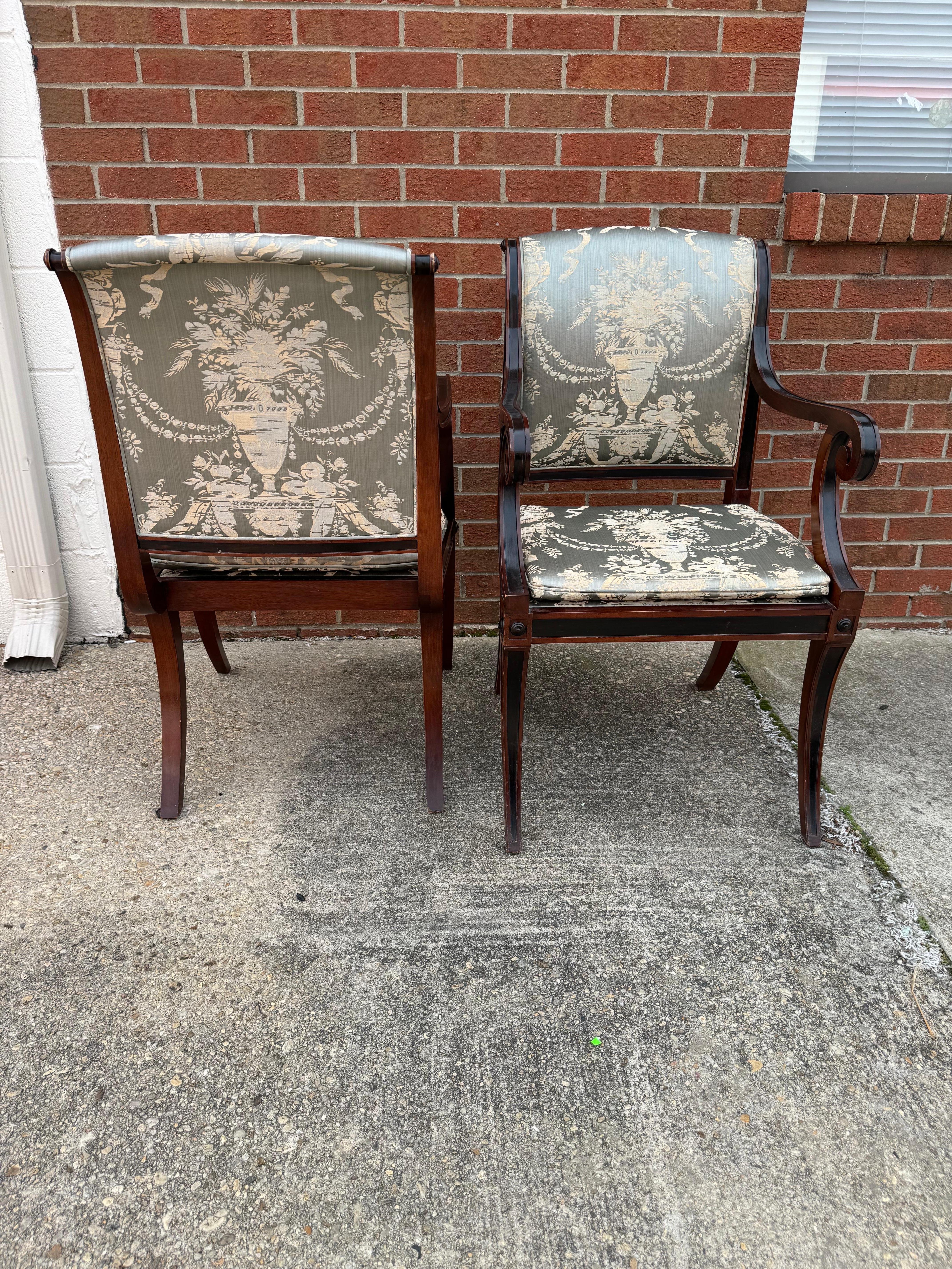Pair Baker Furniture Regency Dining Chairs with Klismos Legs In Good Condition For Sale In Fort Washington, MD