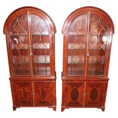 Pair Baker Historic Charleston Collection Georgian Mahogany China Cabinets 