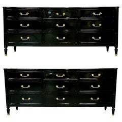 Pair Baker Hollywood Regency Dressers / Sideboards Jansen Style Ebony Lacquered