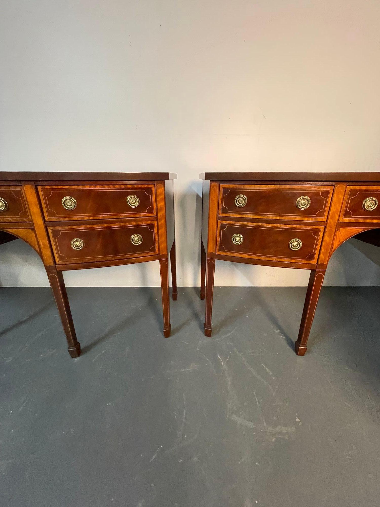 Late 20th Century Baker Furniture, Georgian, Sideboards, Mahogany, Satinwood, Brass, 1980s For Sale
