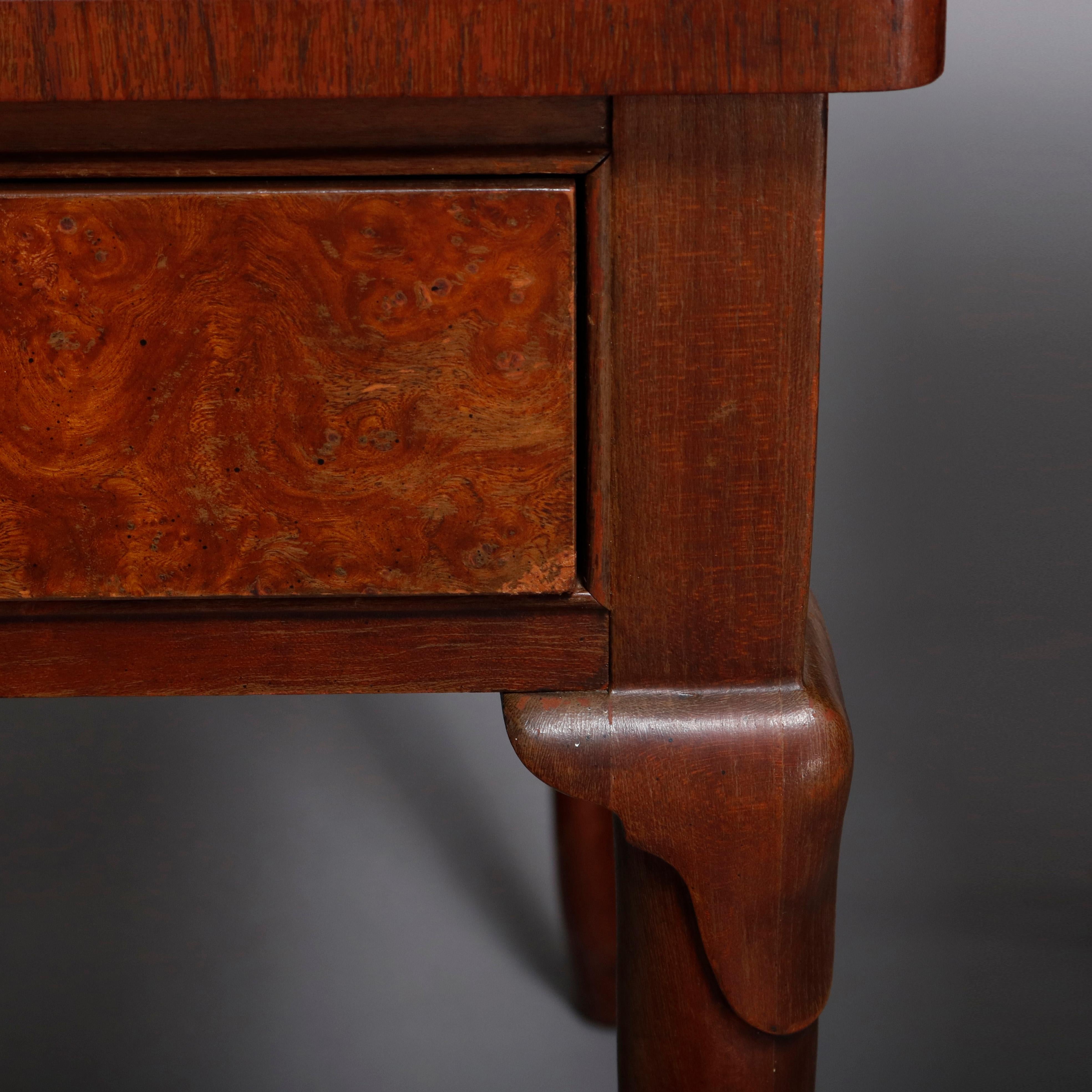 Pair of Baker Queen Anne Style Mahogany and Burl Single Drawer End Stands In Good Condition In Big Flats, NY