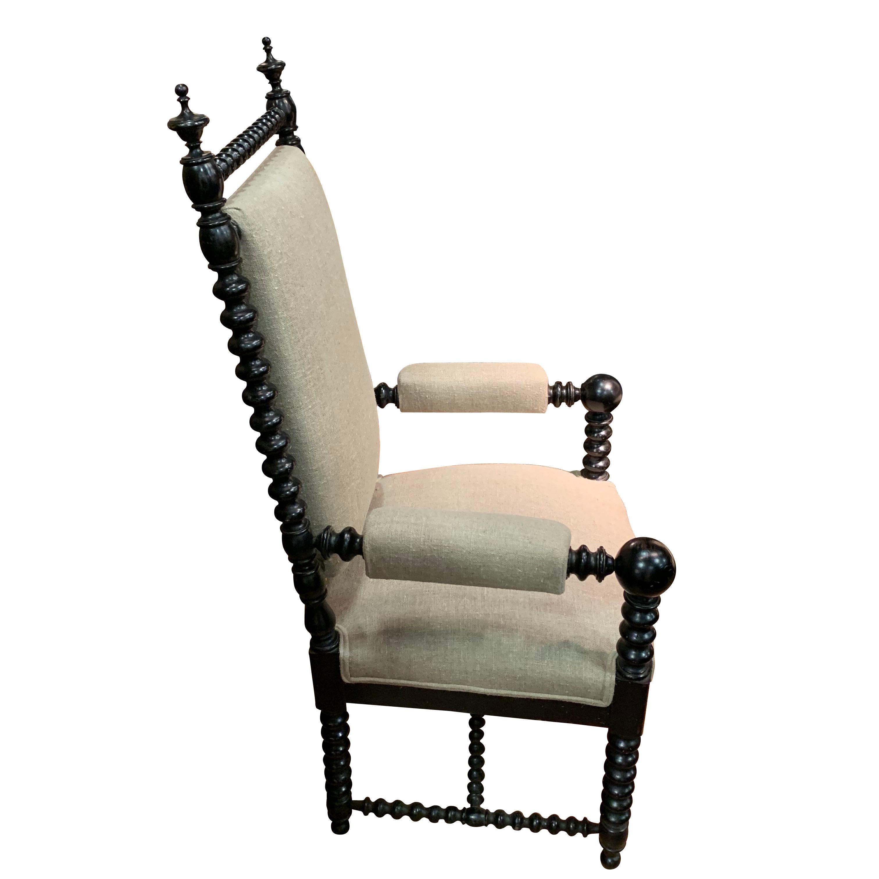 Pair of Upholstered Spindle Frame, Ball Armchairs, France, 19th Century In Good Condition In New York, NY