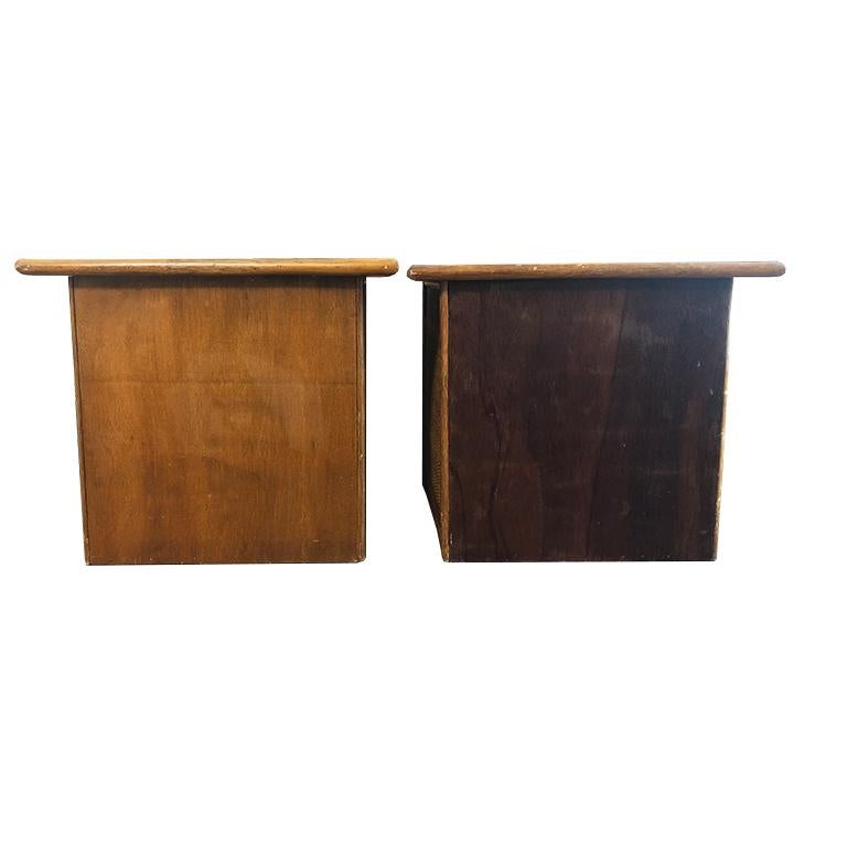 Mid-Century Modern Pair Bamboo and Cane Bentwood Nightstands in the Style of Paul Frankl Glass Top