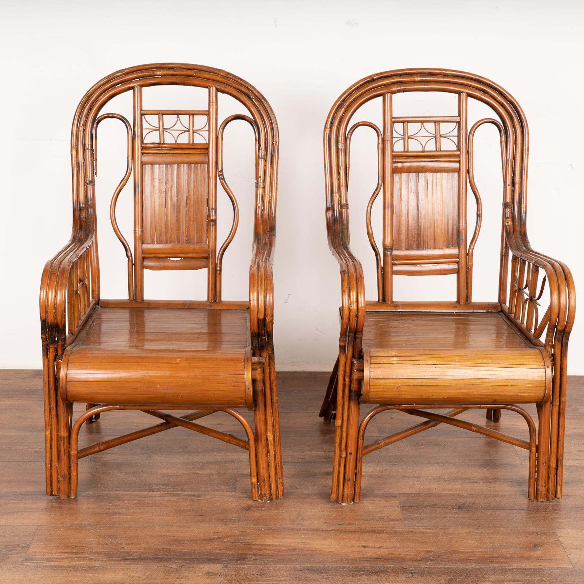 Chinese Export Pair, Bamboo Arm Chairs, China circa 1880 For Sale