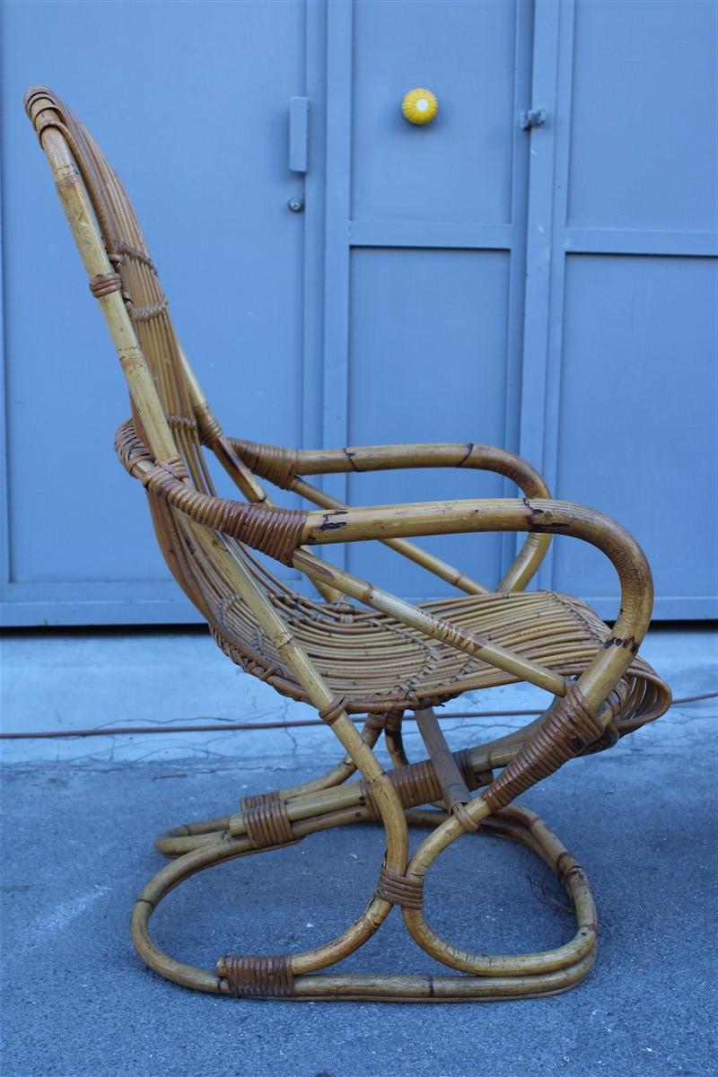 Curved pair of bamboo armchairs 1950s Italian design.