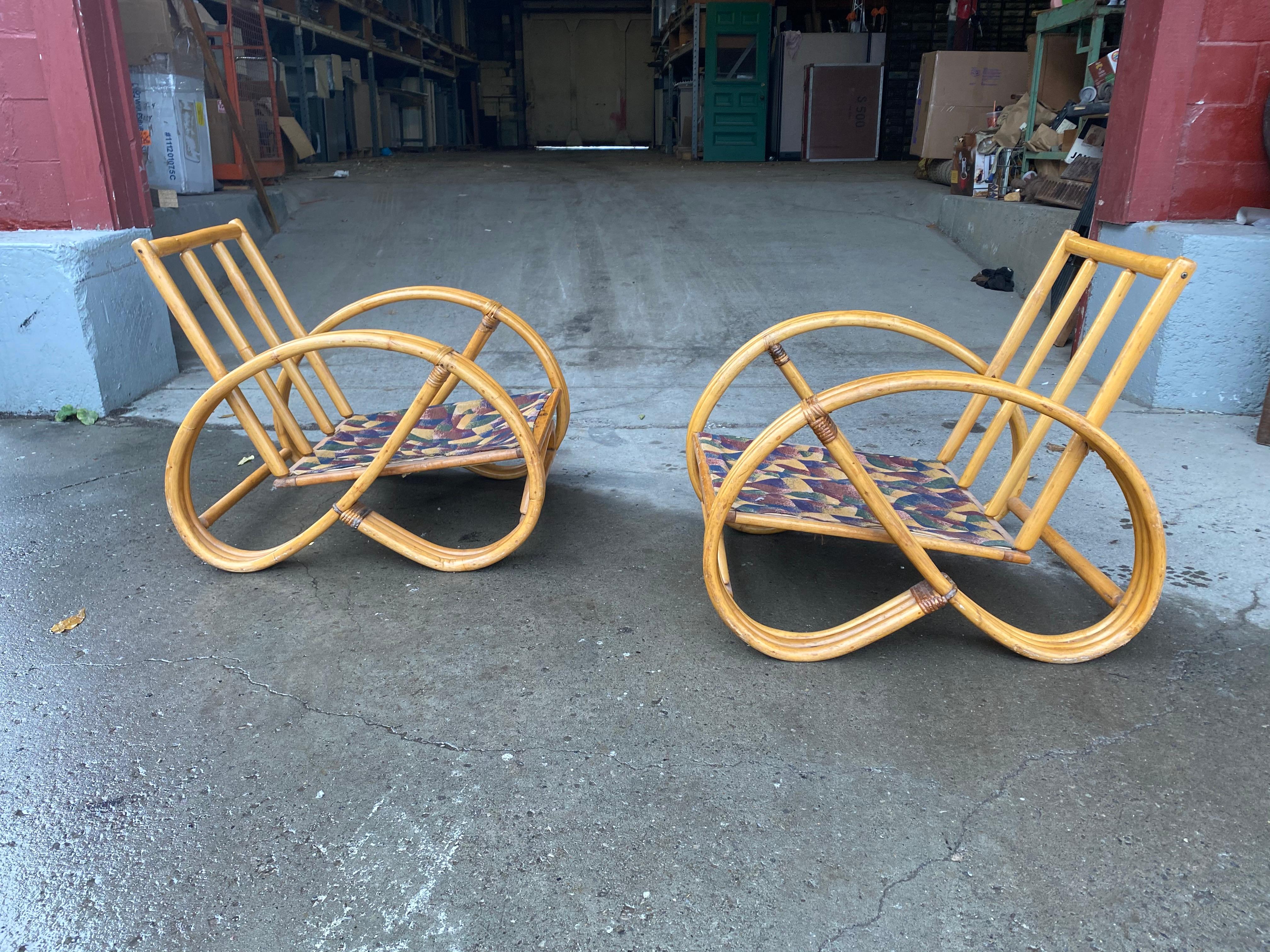 American Pair of Bamboo Art Deco Pretzel Lounge Chairs Attributed to Paul Frankl
