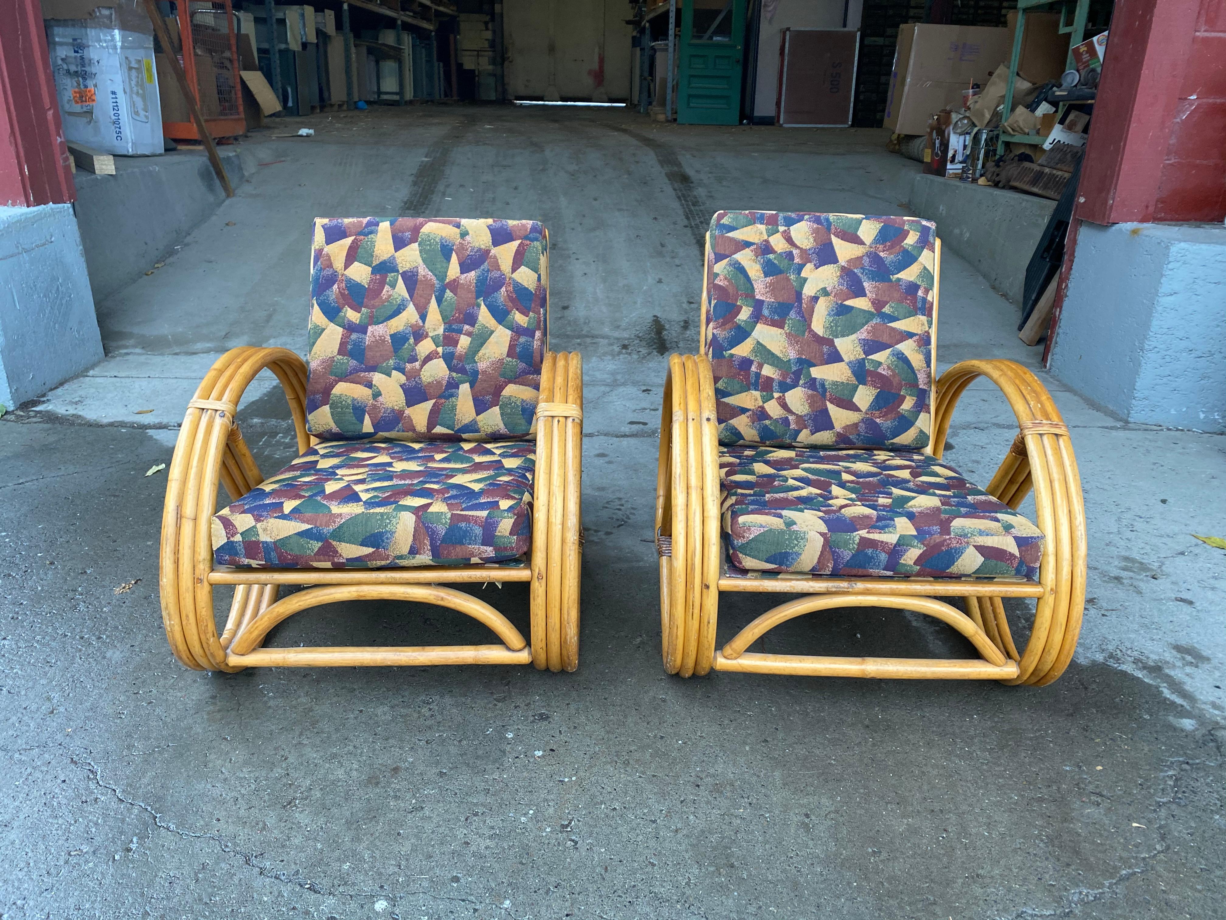 Mid-20th Century Pair of Bamboo Art Deco Pretzel Lounge Chairs Attributed to Paul Frankl