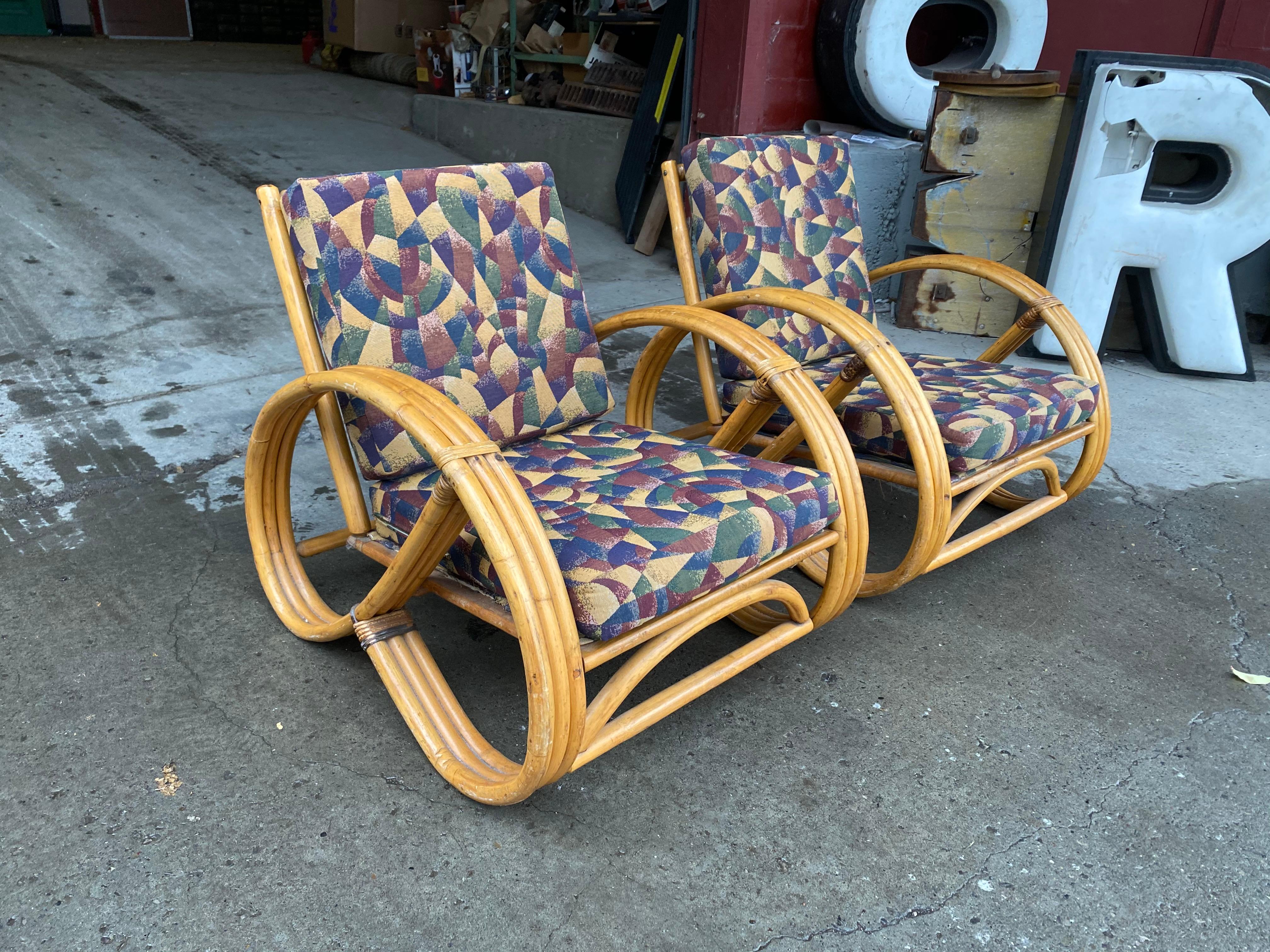 Pair of Bamboo Art Deco Pretzel Lounge Chairs Attributed to Paul Frankl 1