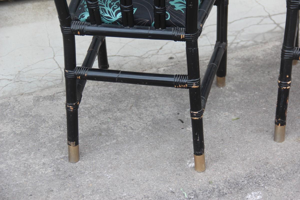 Pair of Bamboo Chairs Antonio Pavia Design Black Silver Flowers Made in Italy 2