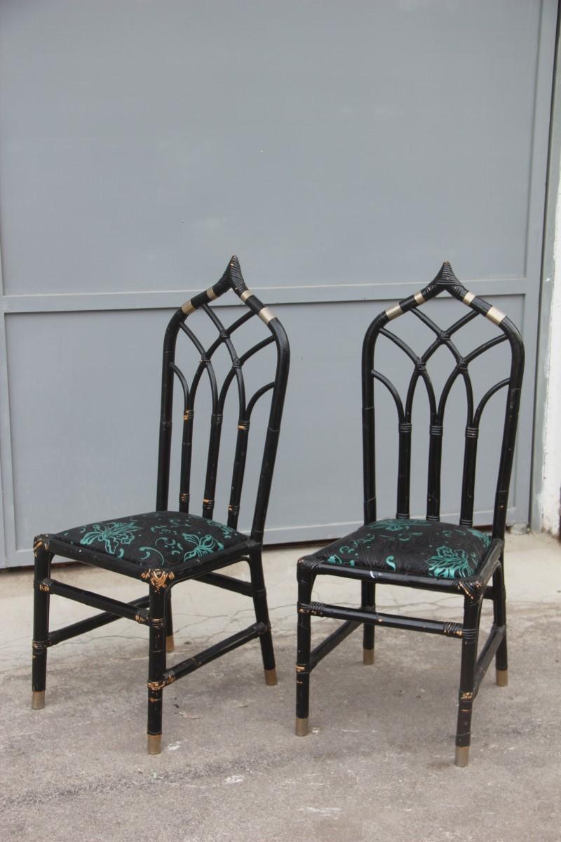 Pair of Bamboo Chairs Antonio Pavia Design Black Silver Flowers Made in Italy 4