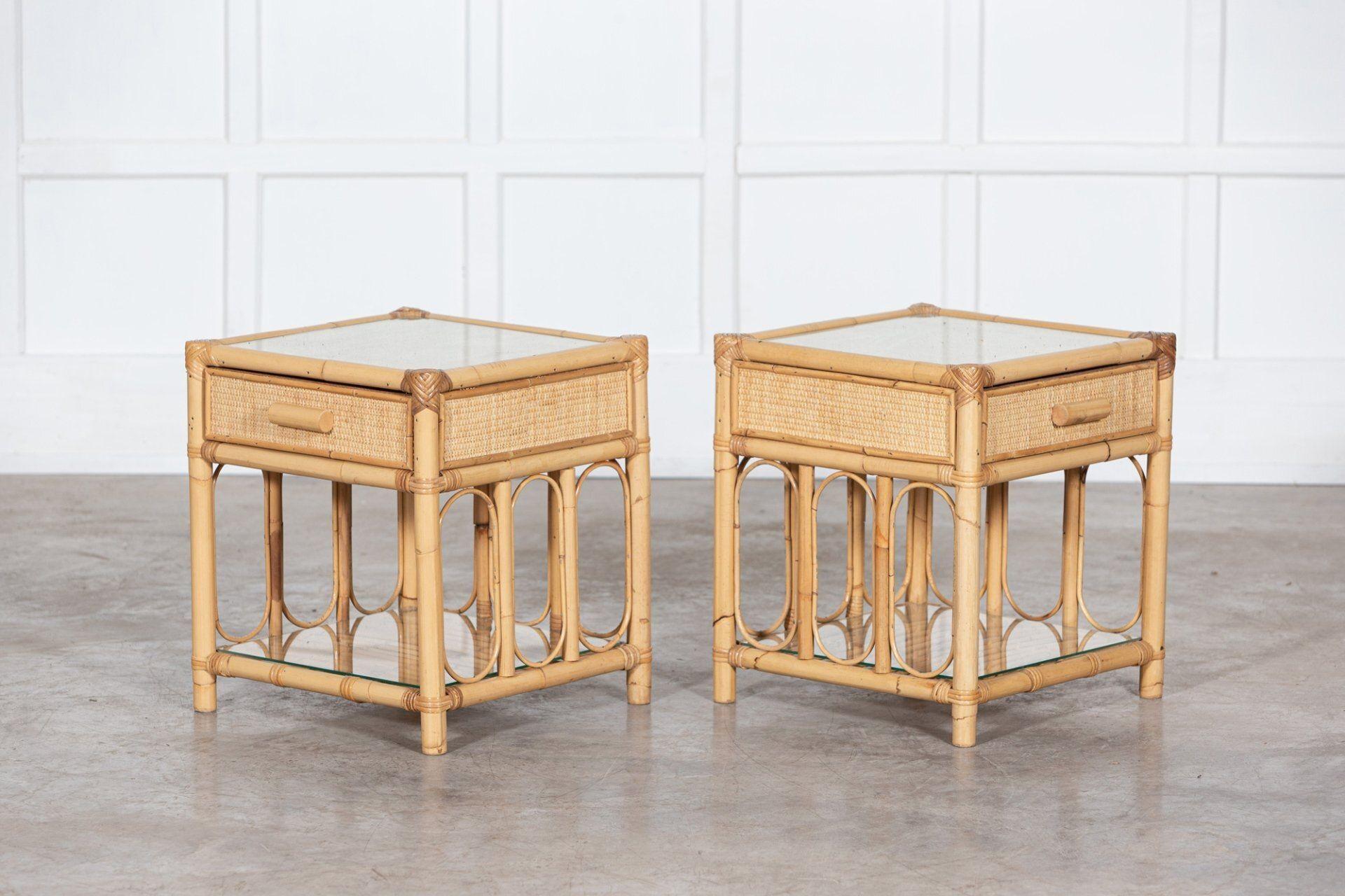 20th Century Pair Bamboo & Rattan Glazed Bedside Tables