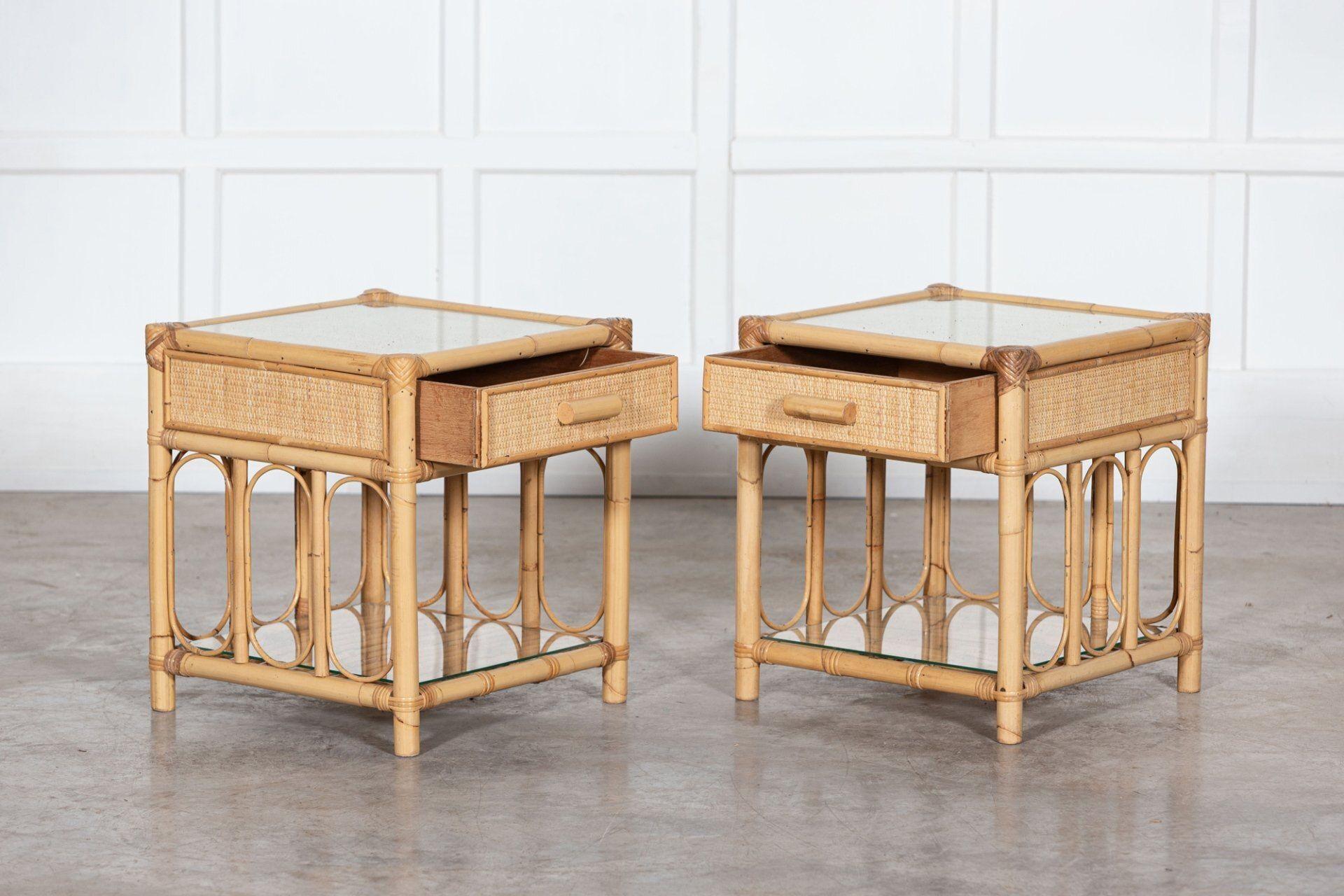 Pair Bamboo & Rattan Glazed Bedside Tables 1