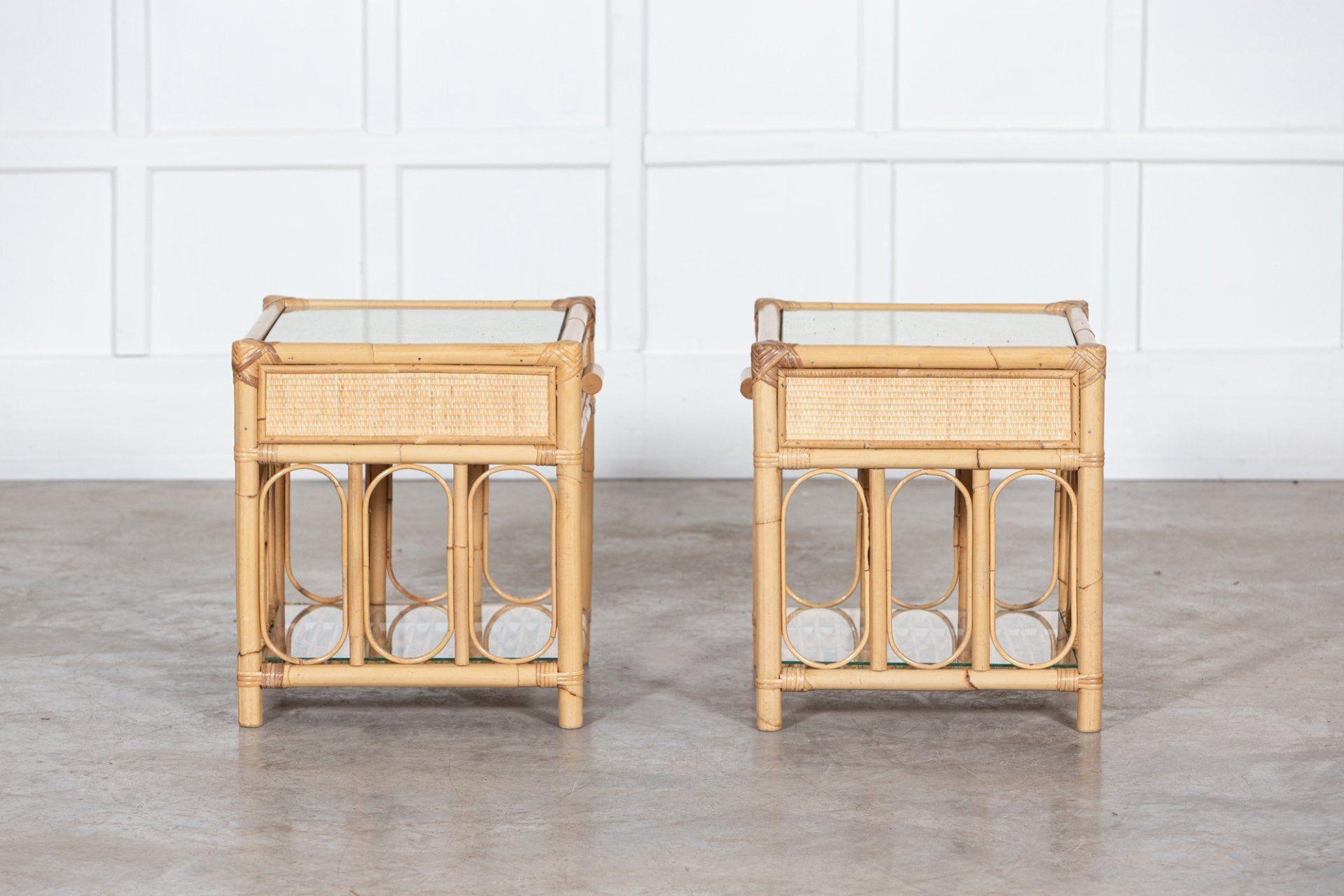 Pair Bamboo & Rattan Glazed Bedside Tables 2