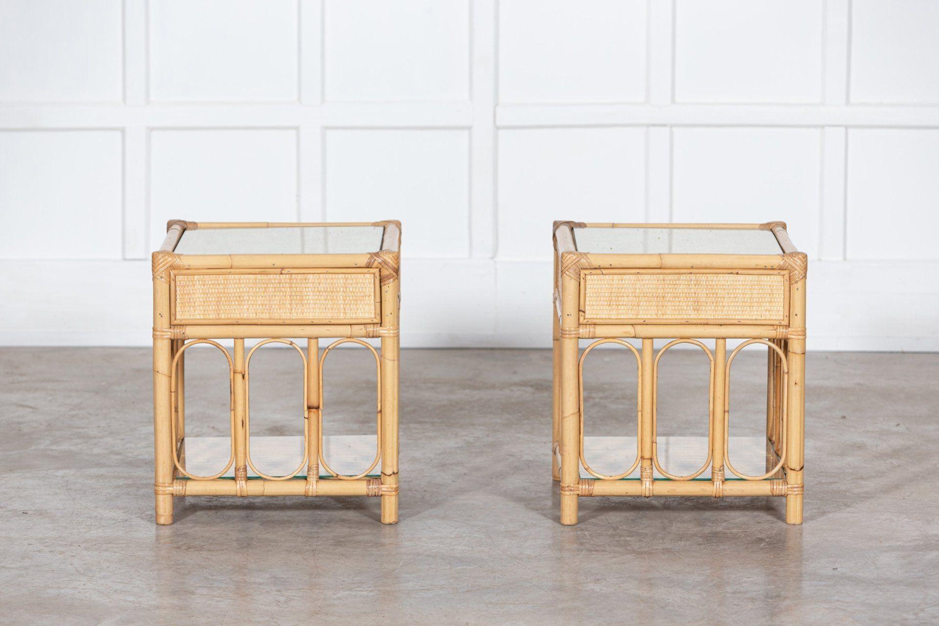 Pair Bamboo & Rattan Glazed Bedside Tables 3