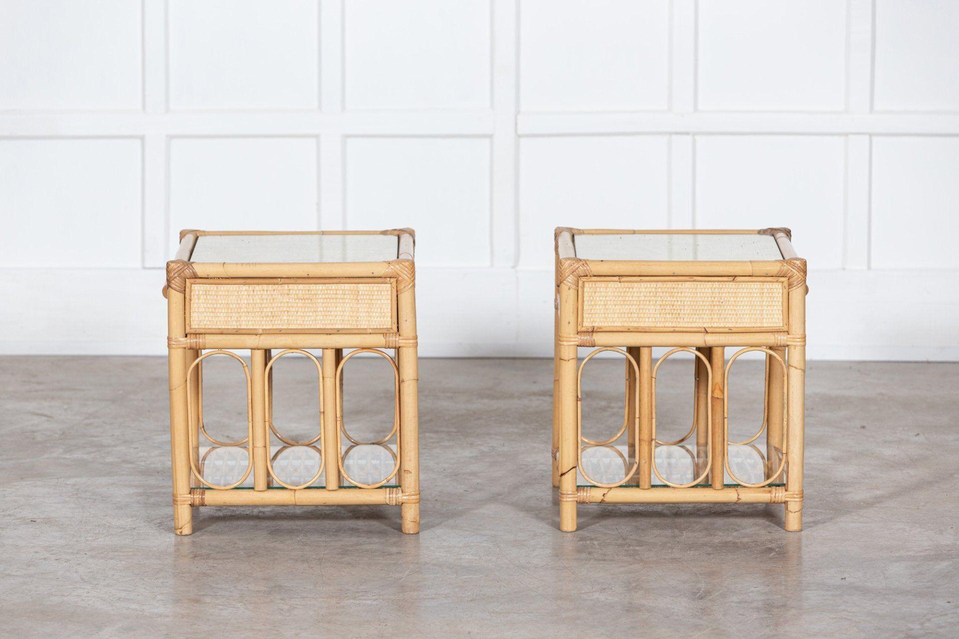 Pair Bamboo & Rattan Glazed Bedside Tables 4