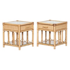 Pair Bamboo 
Rattan Glazed Bedside Tables