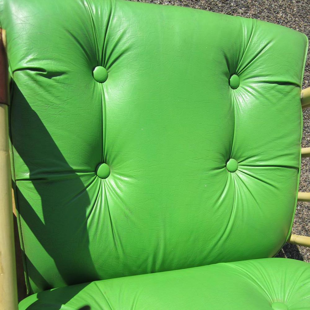 North American Pair of Original Bamboo Tufted Green Rattan Lounge Chairs by Ficks Reed, 1970's