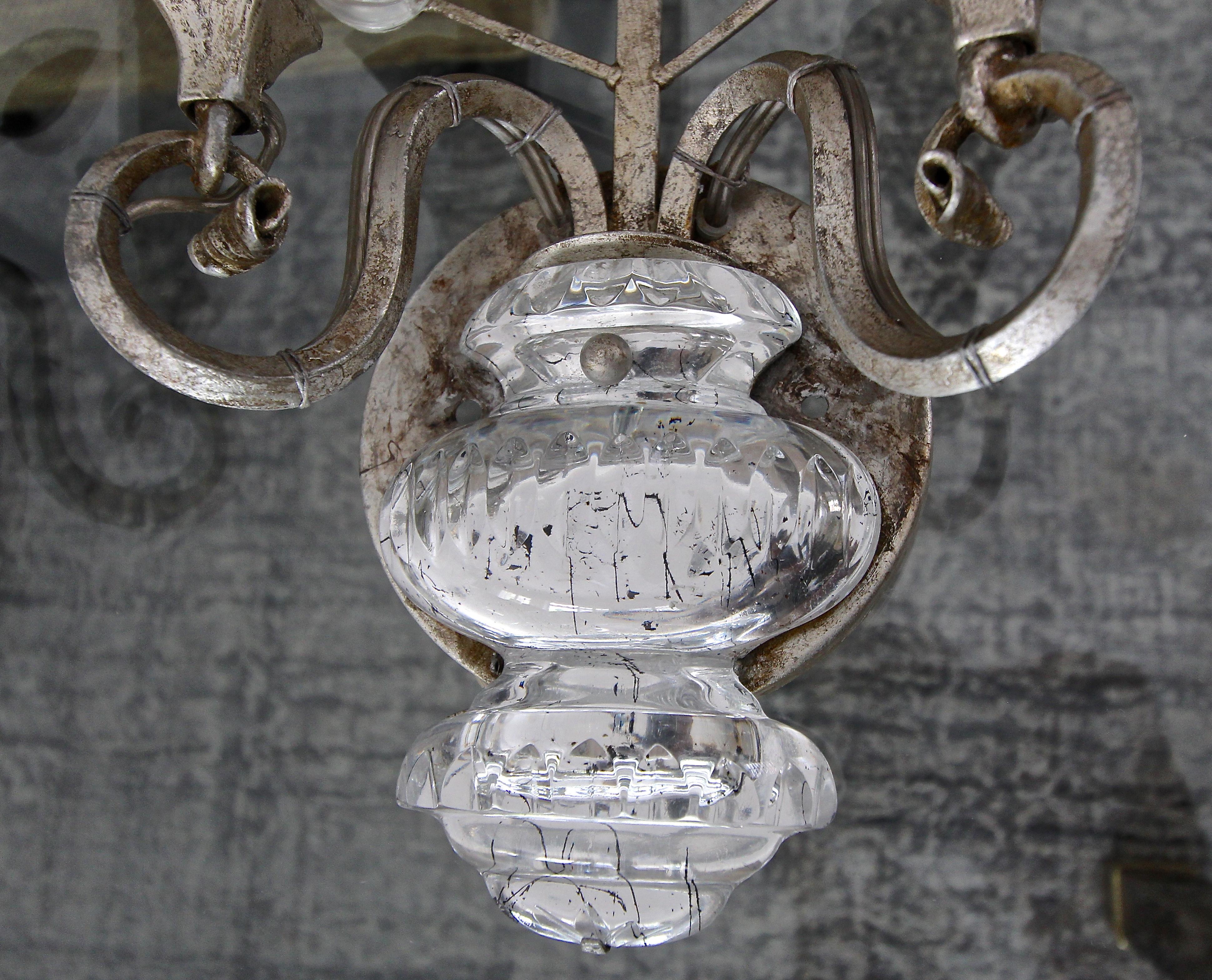 Pair of Banci Crystal Silver Gilt Flower Wall Sconces 7