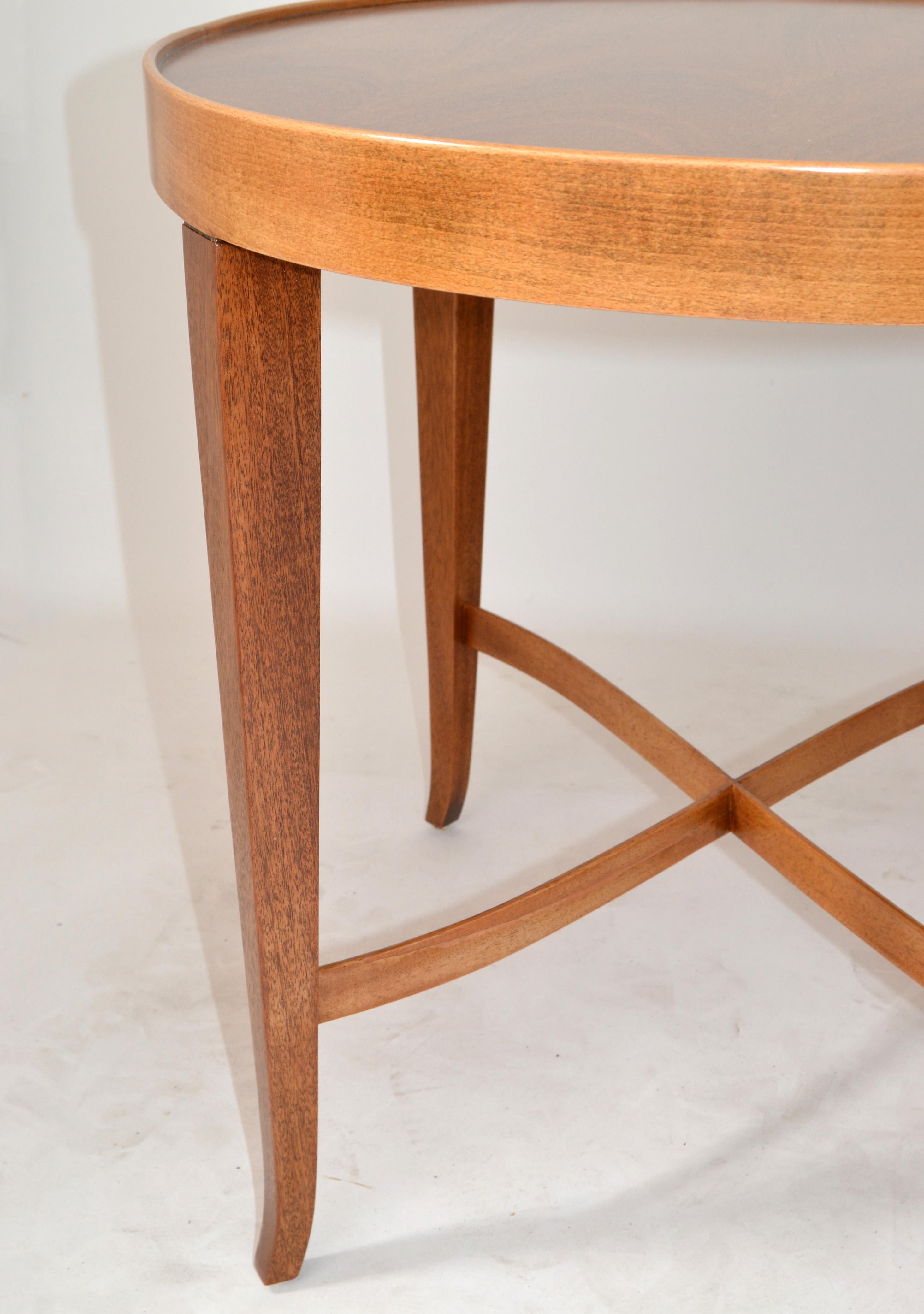 Pair, Barbara Barry Baker Furniture Walnut Oval End Side Table Newly Refinished For Sale 2