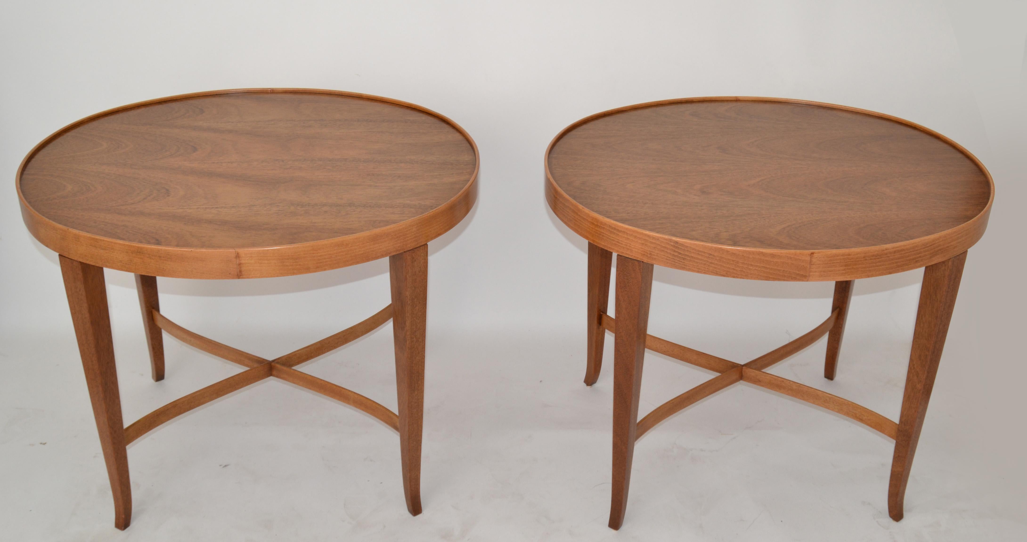 Pair, Barbara Barry Baker Furniture Walnut Oval End Side Table Newly Refinished For Sale 9