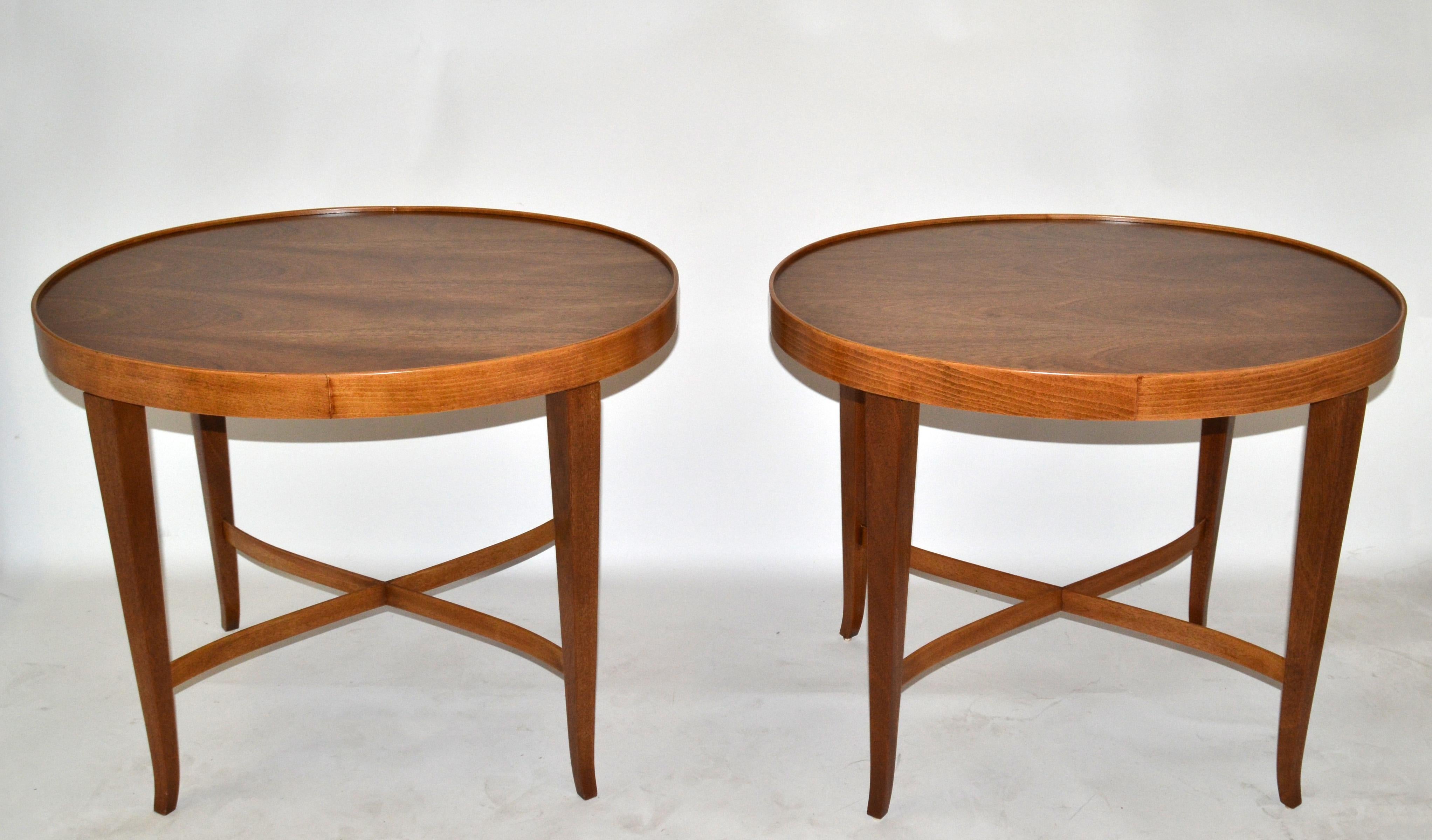 American Pair, Barbara Barry Baker Furniture Walnut Oval End Side Table Newly Refinished For Sale