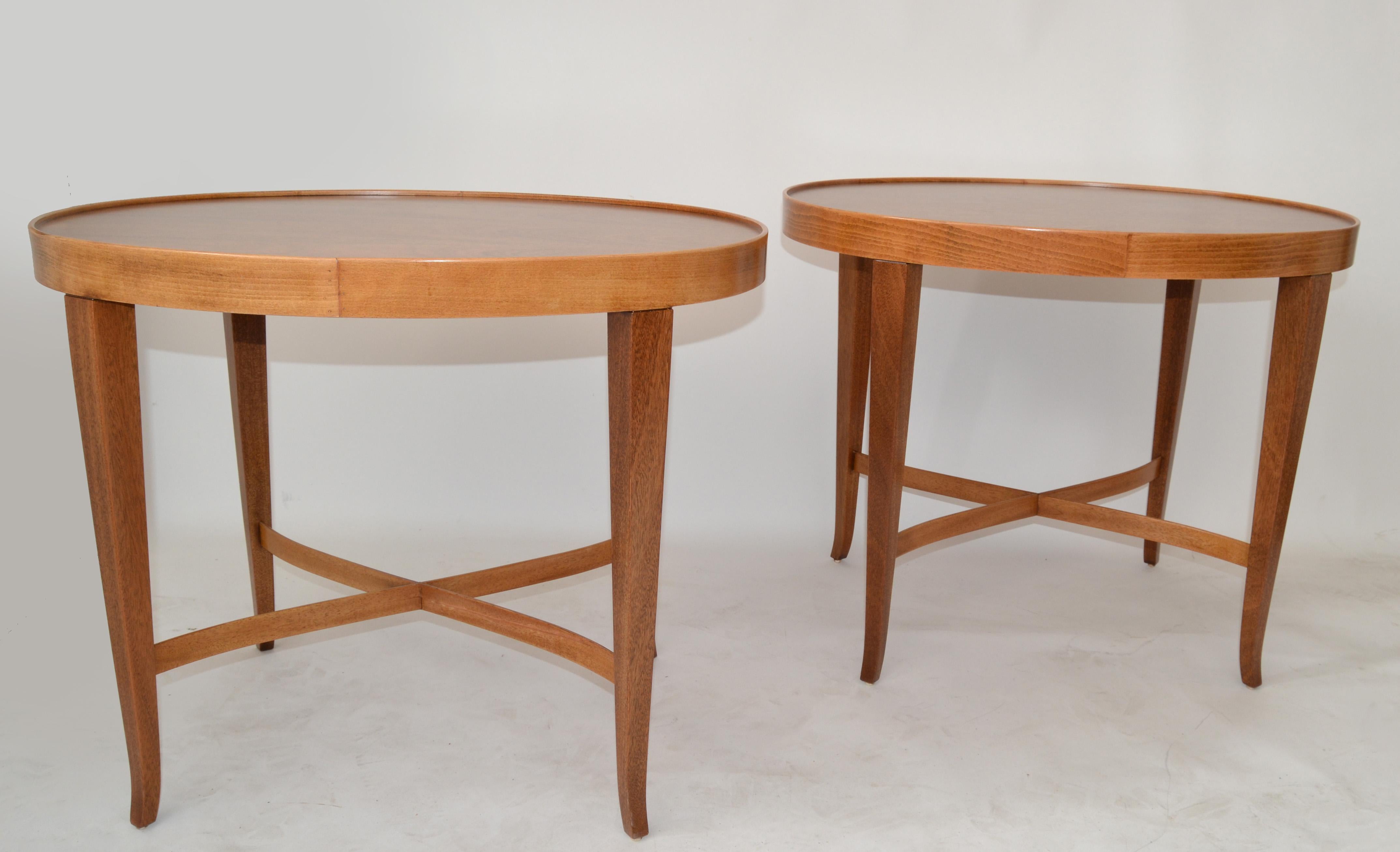Pair, Barbara Barry Baker Furniture Walnut Oval End Side Table Newly Refinished For Sale 1
