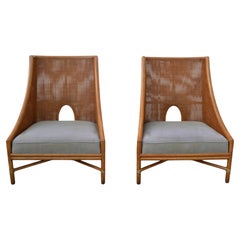 Pair, Barbara Barry McGuire Mid-Century Modern Caned Lounge Chairs Refinished