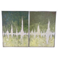 Pair Barbara Murray Signed Original Midcentury Style Abstract Paintings Diptych