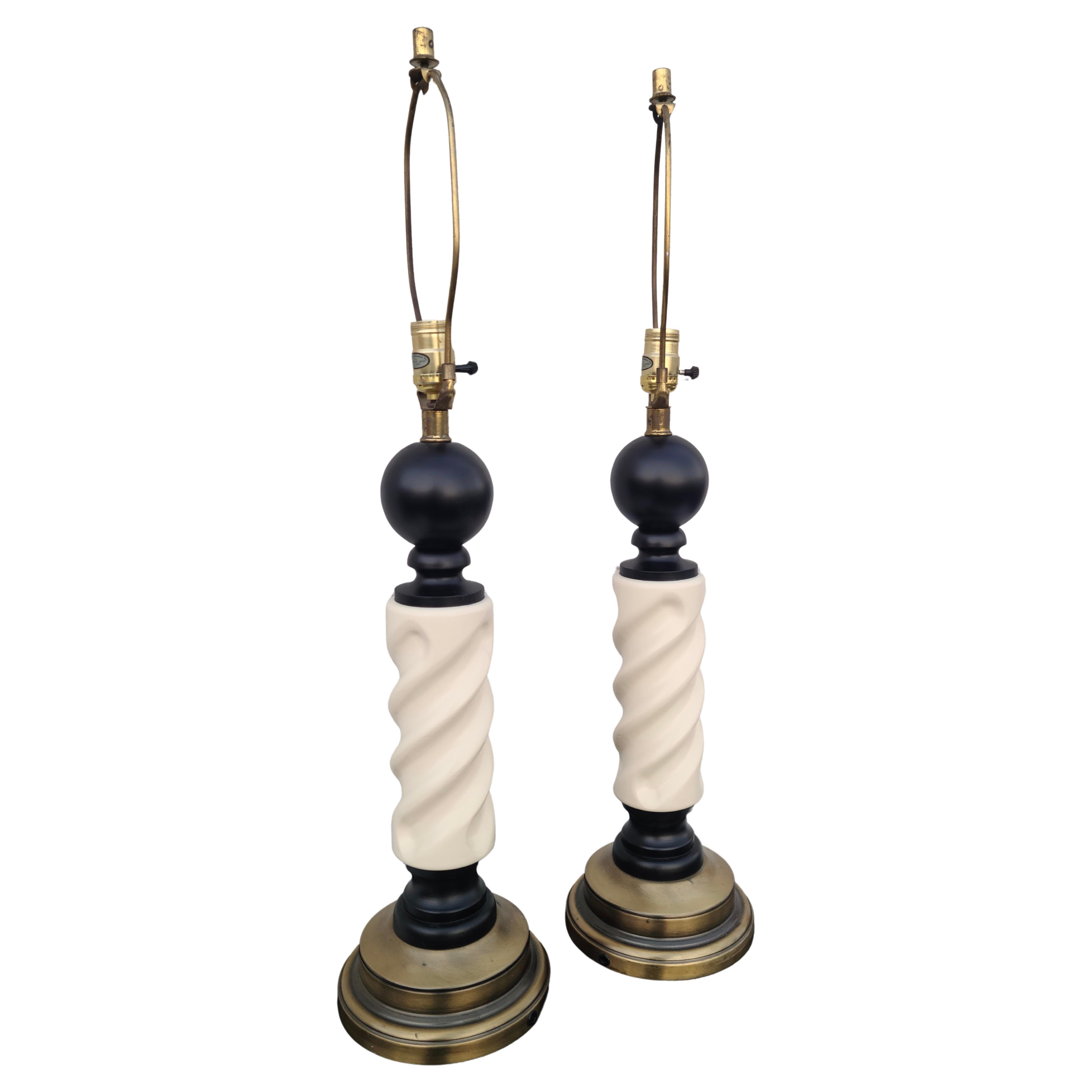 Pair Barber Lacquer and Brass Pole Lamps For Sale 1