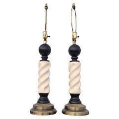 Pair Barber Lacquer and Brass Pole Lamps