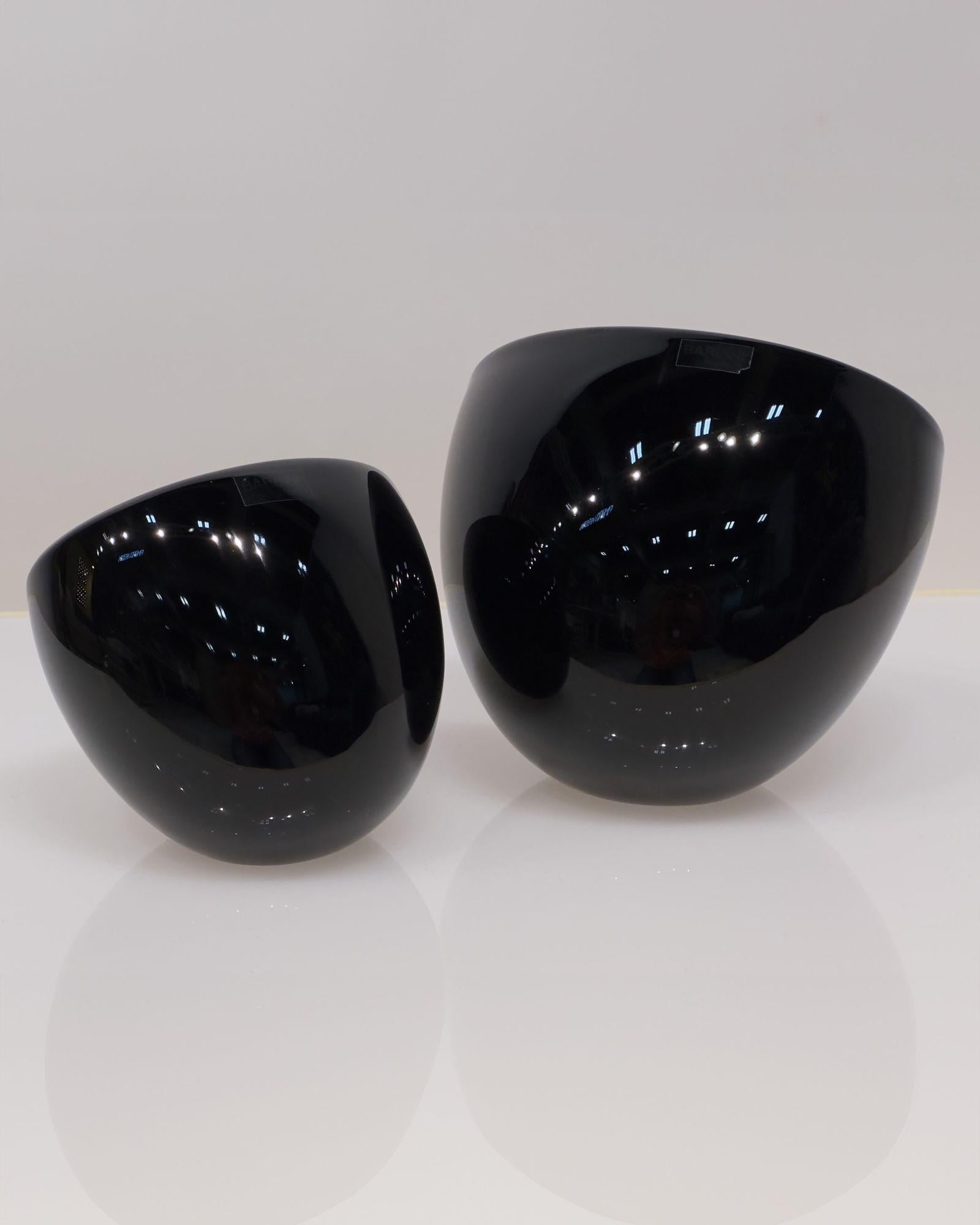 Murano Glass Pair Barbini Black Murano Bowls, Italy 1960 For Sale