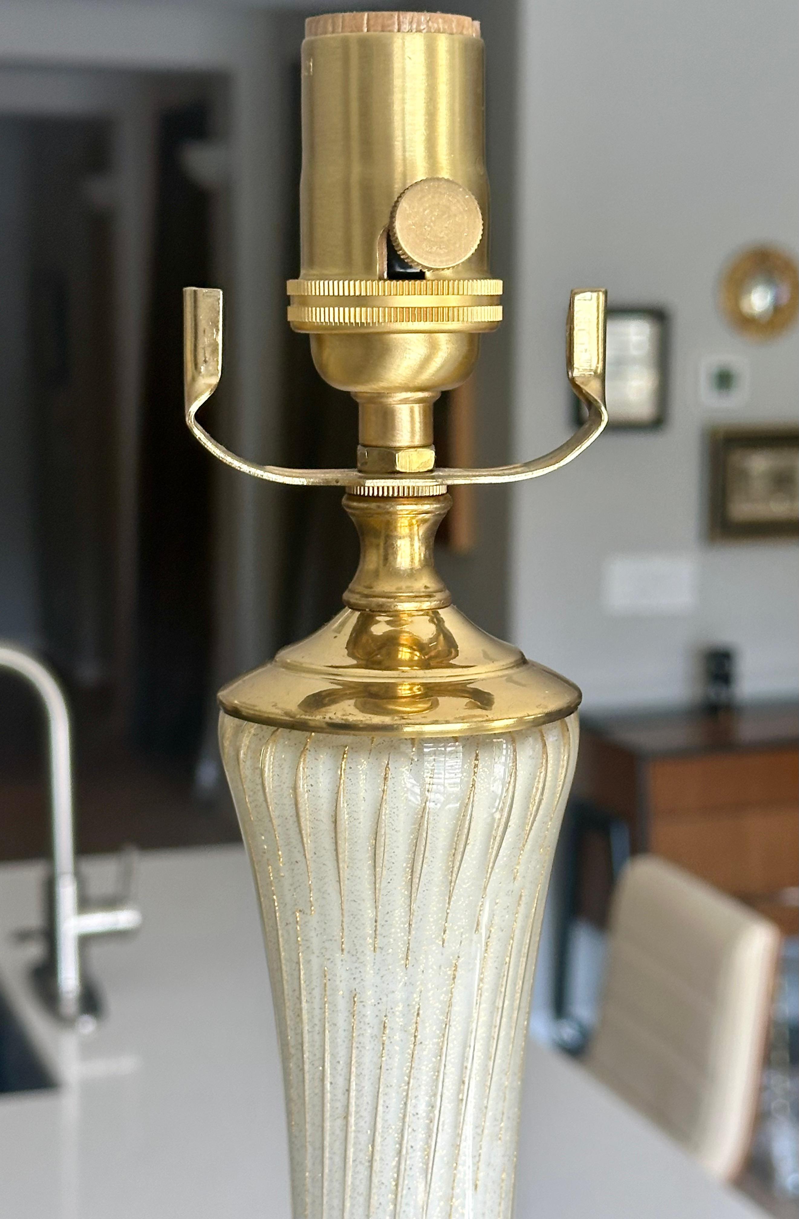 Pair Barbini Murano White Gold Glass Table Lamps For Sale 4