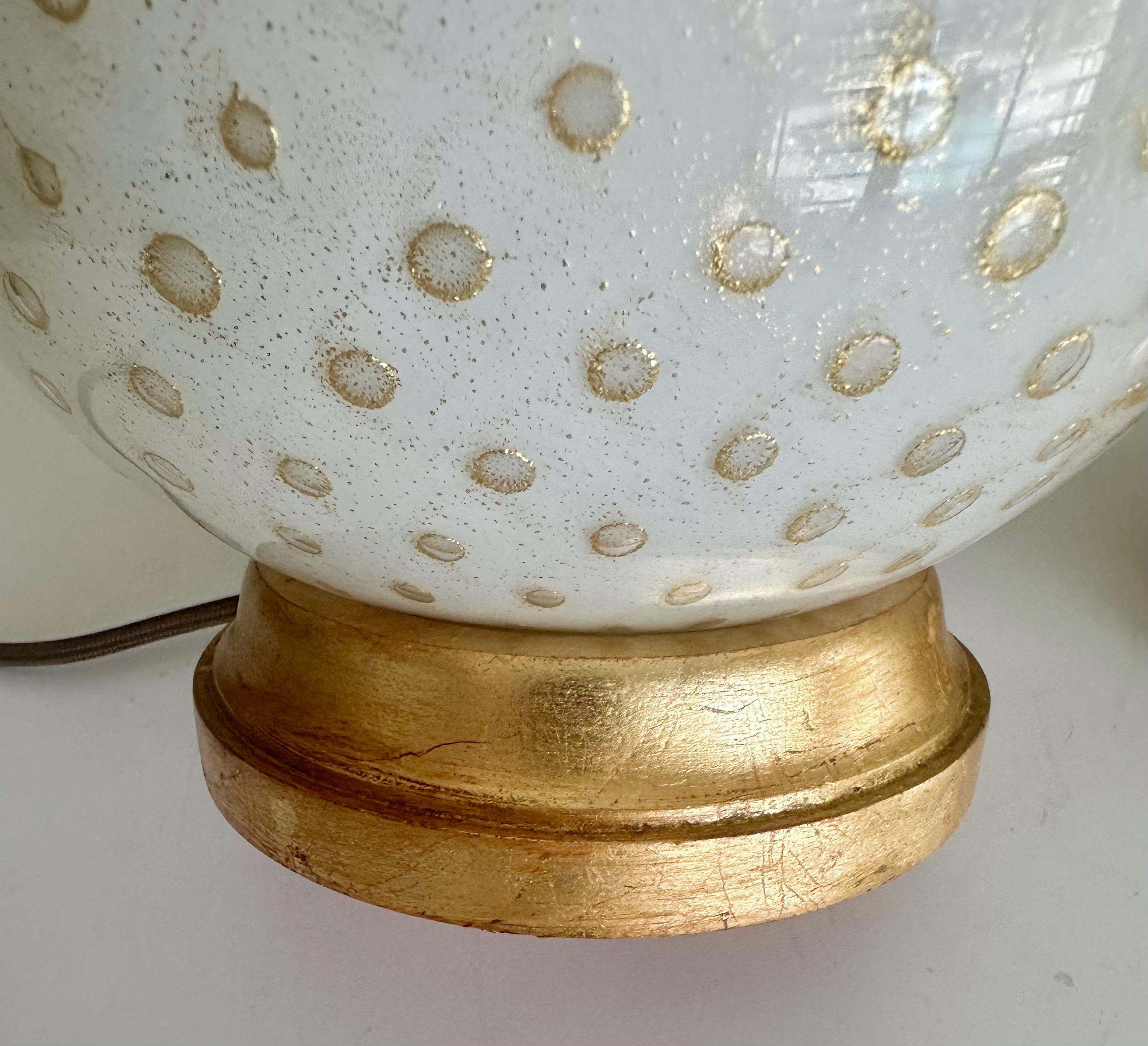 Pair Barbini Murano White Gold Glass Table Lamps For Sale 8