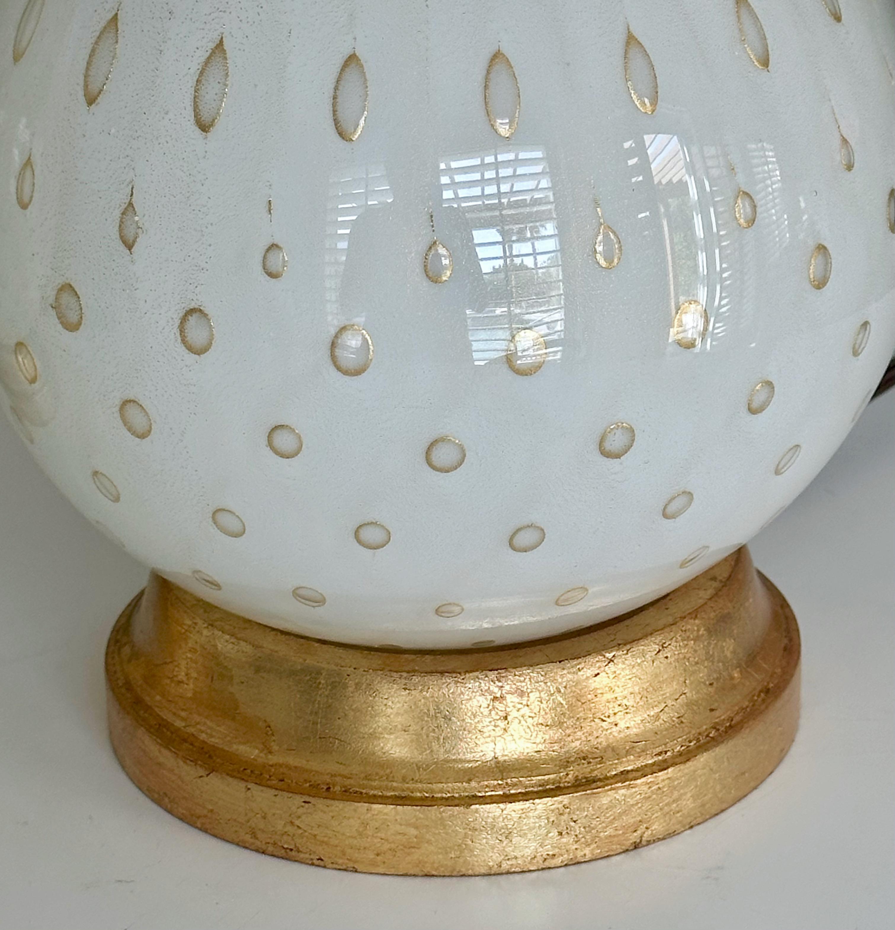 Pair Barbini Murano White Gold Glass Table Lamps For Sale 9