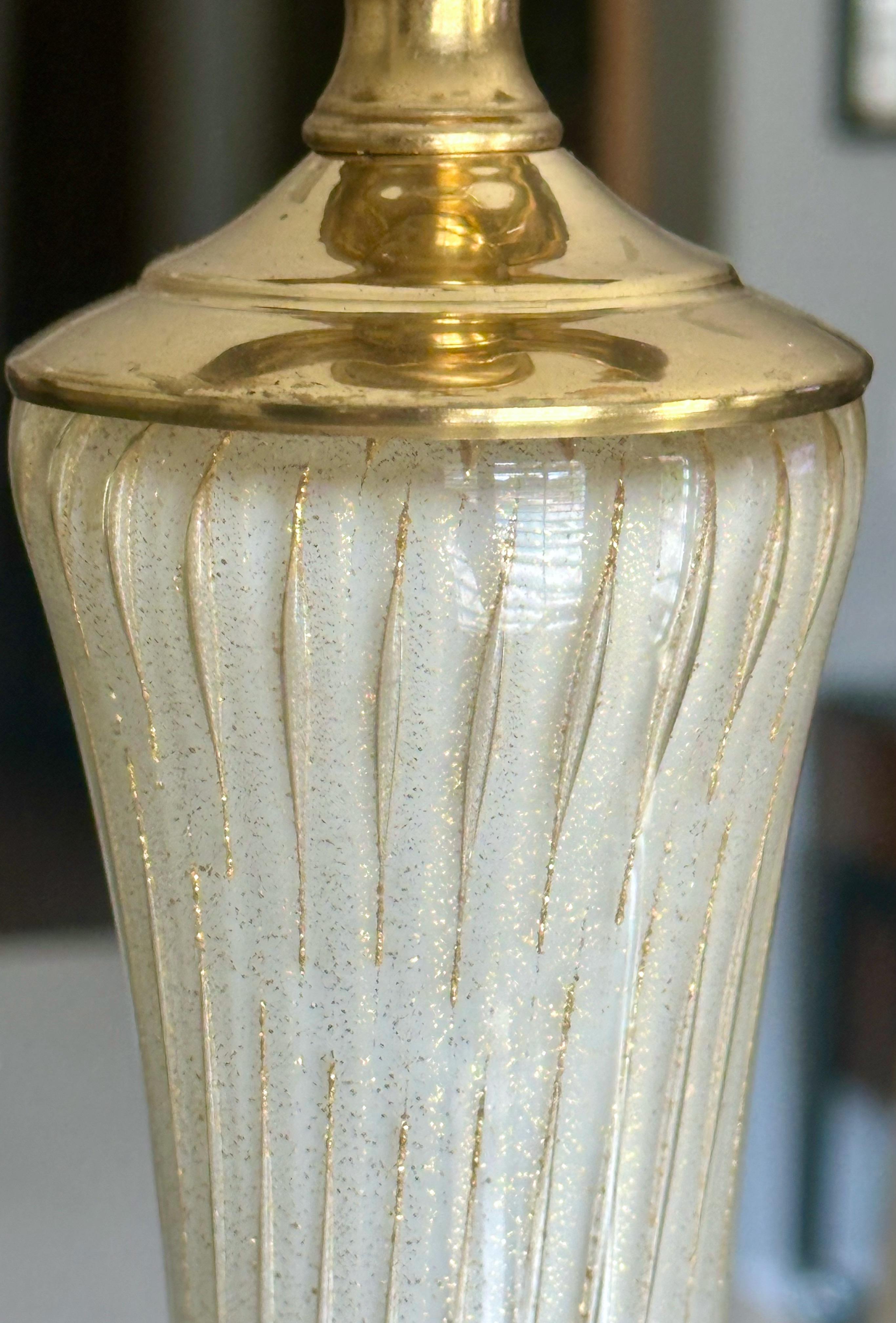 Pair Barbini Murano White Gold Glass Table Lamps For Sale 1