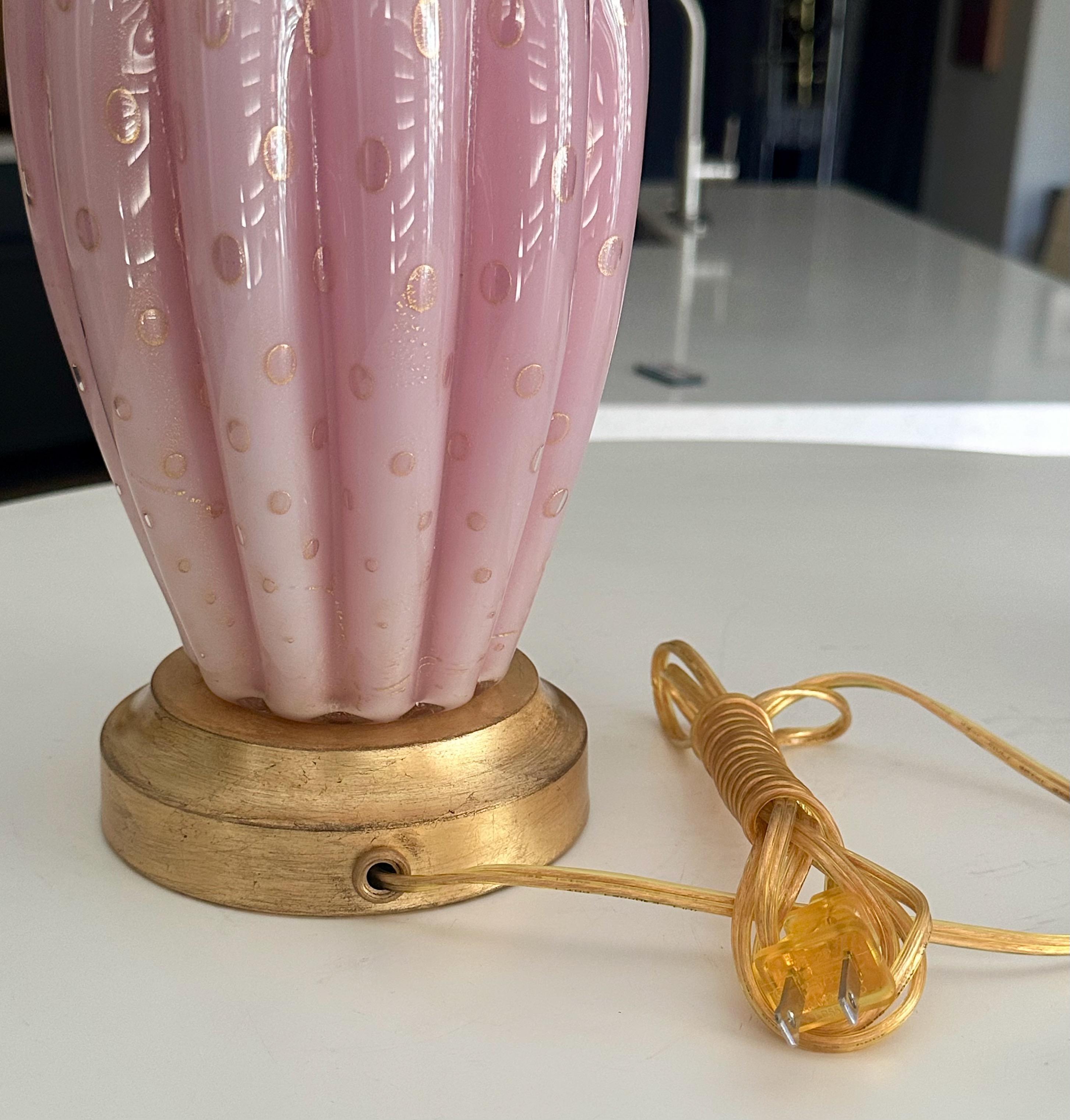 Pair Barbini White & Pink Gold Murano Glass Lamps For Sale 10