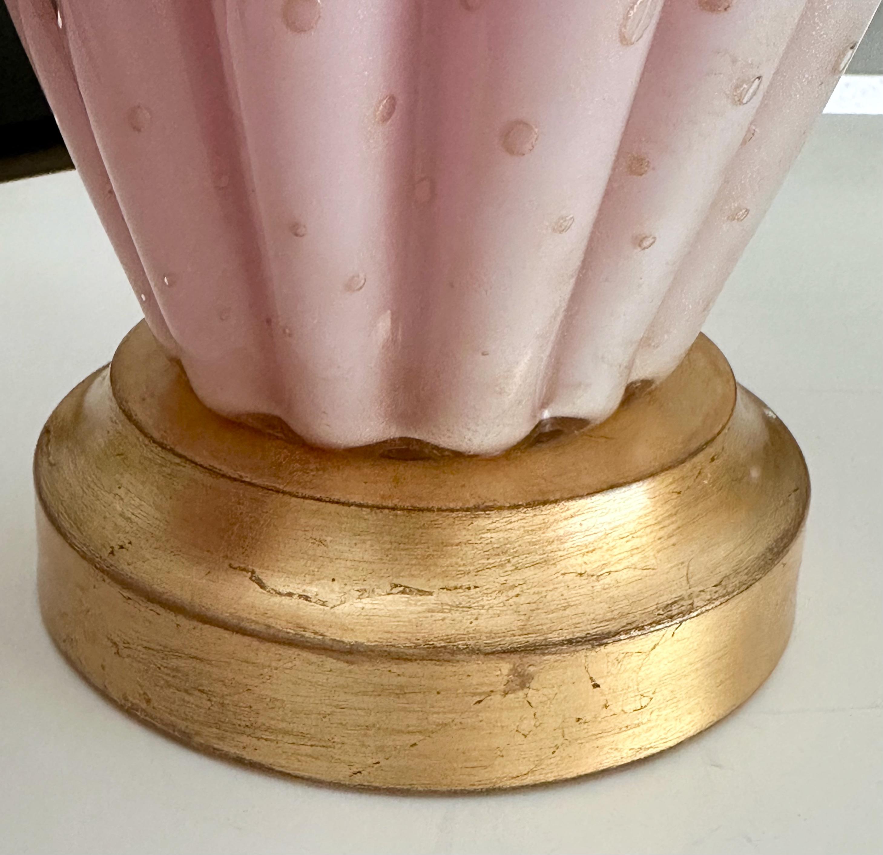 Pair Barbini White & Pink Gold Murano Glass Lamps For Sale 2