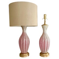 Pair Barbini White & Pink Gold Murano Glass Lamps