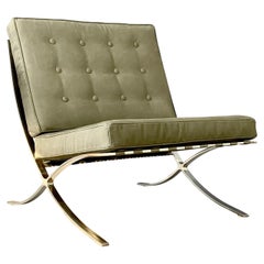 Pair "Barcelona" Chairs & Ottoman with Vintage Military Canvas
