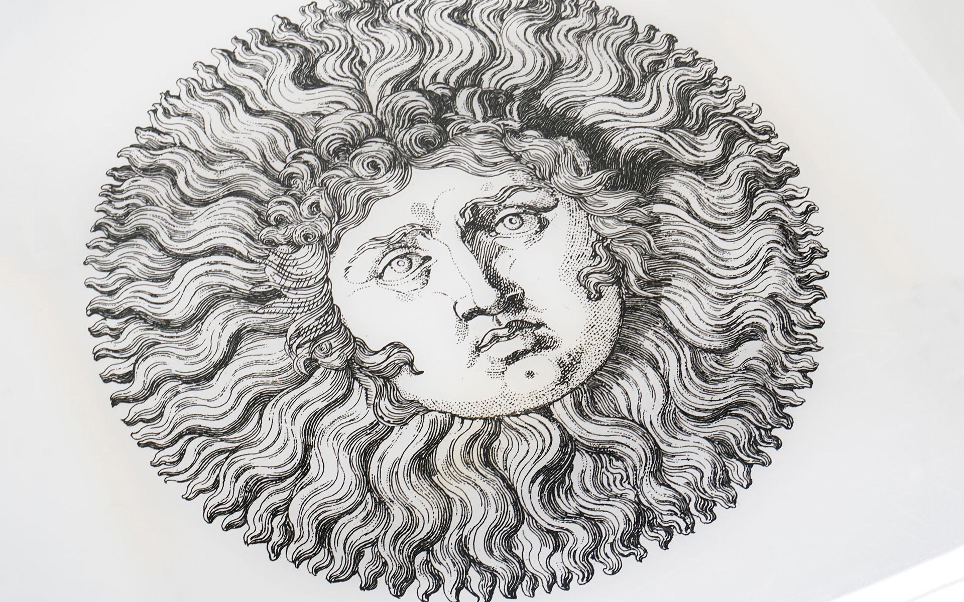 Italian Pair of Barnaba Fornasetti Tray Tables, Acrylic Tops, Brass Folding Bases Signed