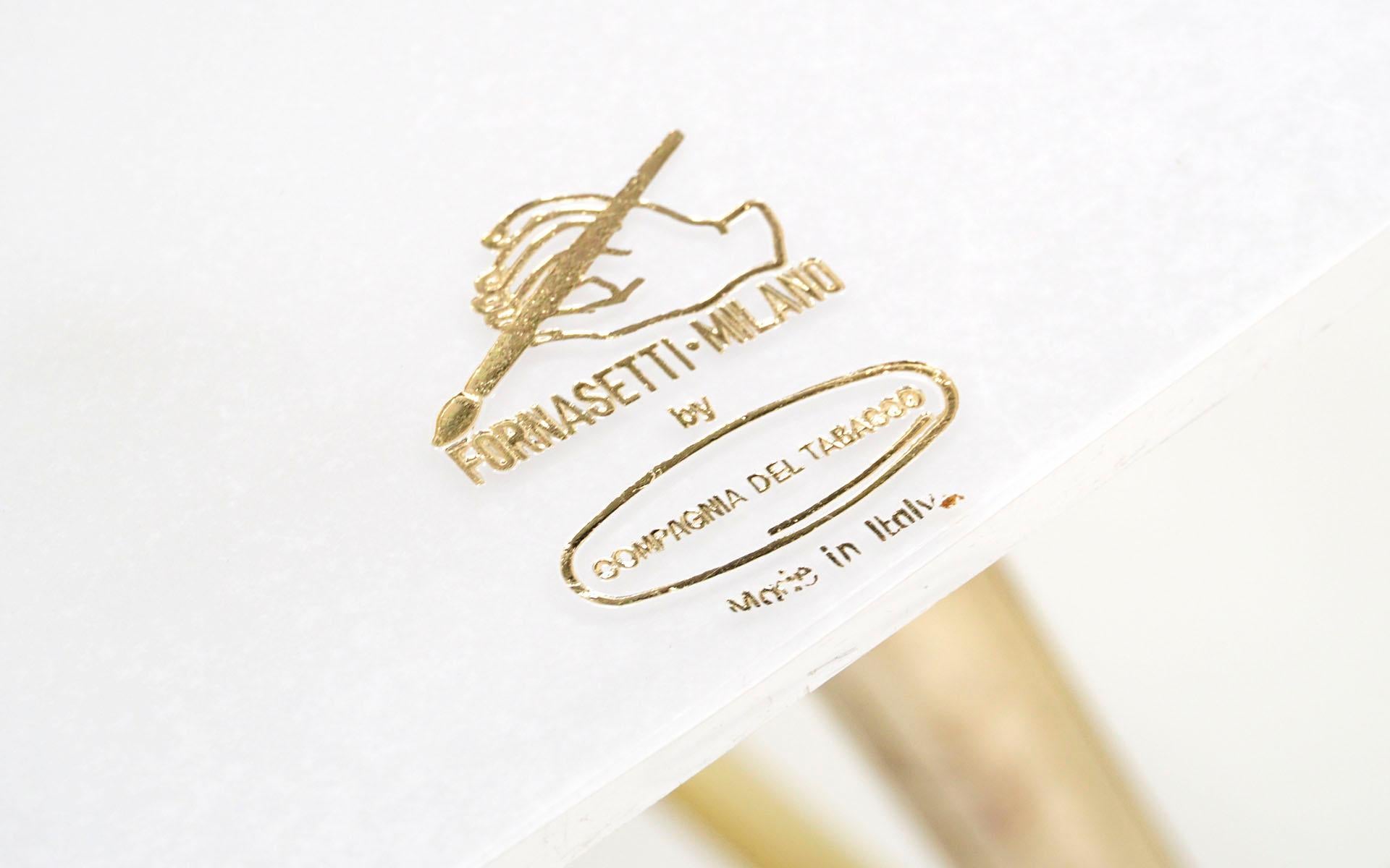 Late 20th Century Pair of Barnaba Fornasetti Tray Tables, Acrylic Tops, Brass Folding Bases Signed