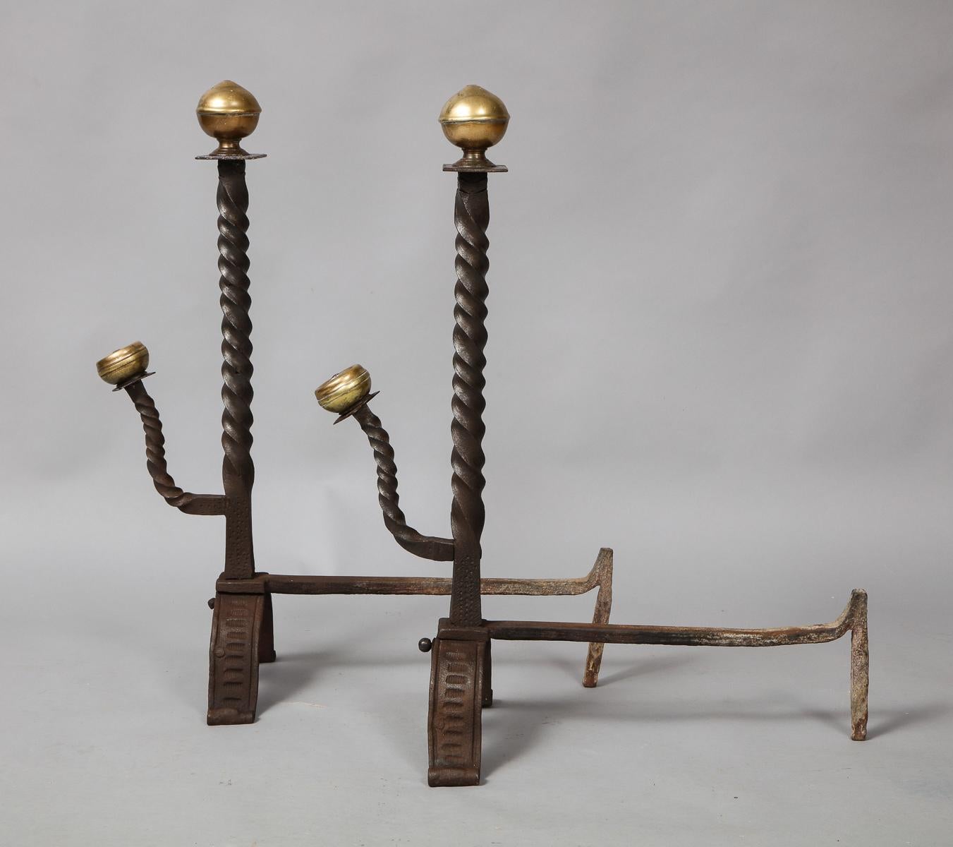 Pair of Baroque Bronze and Iron Andirons For Sale 5