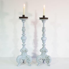 Pair Baroque Carved WoodCandleholders, Italy, Circa 1650-1750