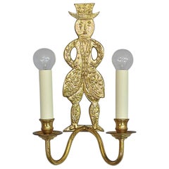 Retro Pair of Baroque Country Style Sconces Flemish Patinated Brass Wall Lights Lamp