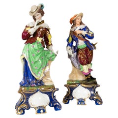 Pair Baroque Polychrome Porcelain Couple, Germany, 20th Century