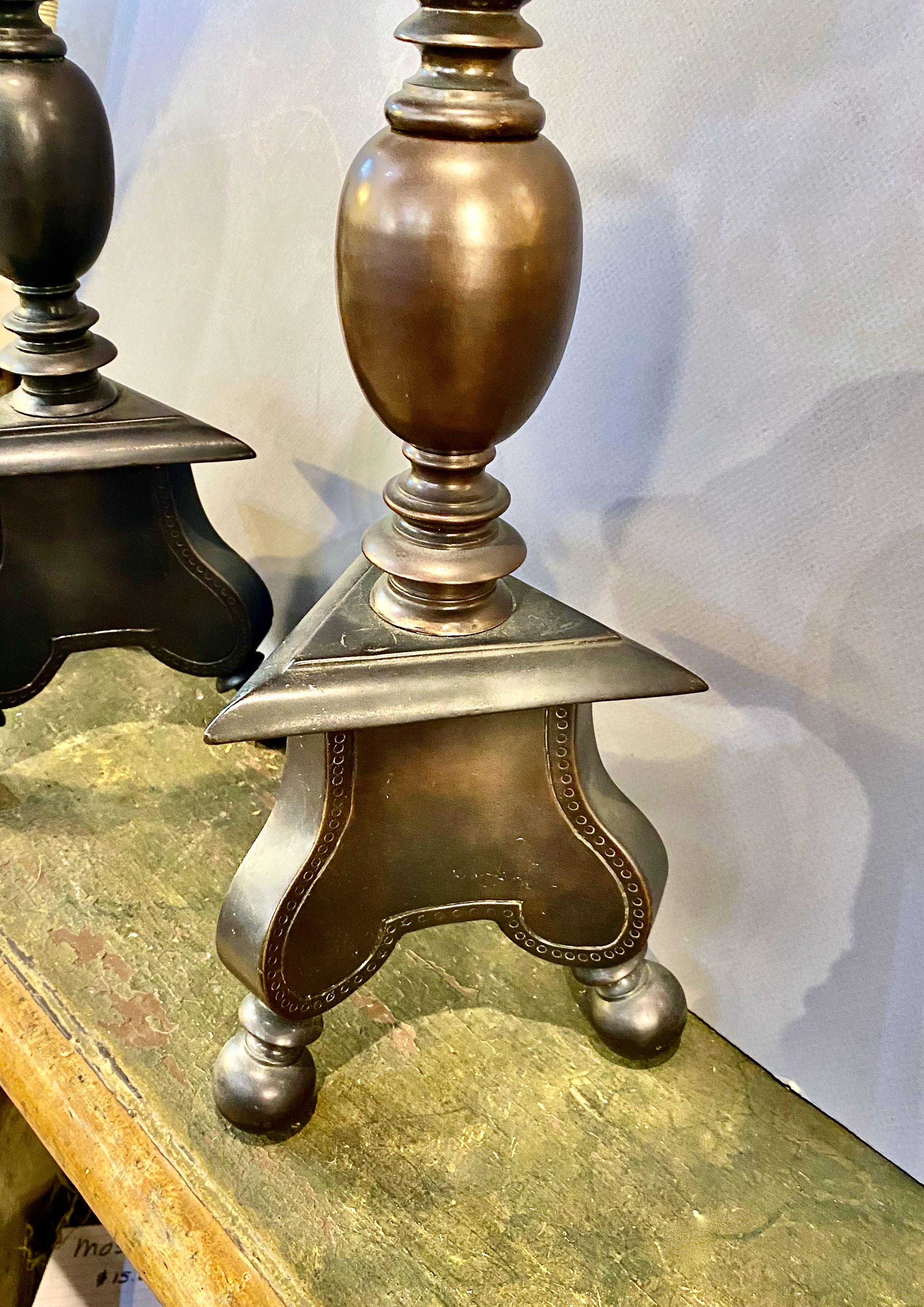 Pair Bronze 17th c. Candlesticks In Good Condition For Sale In Pasadena, CA